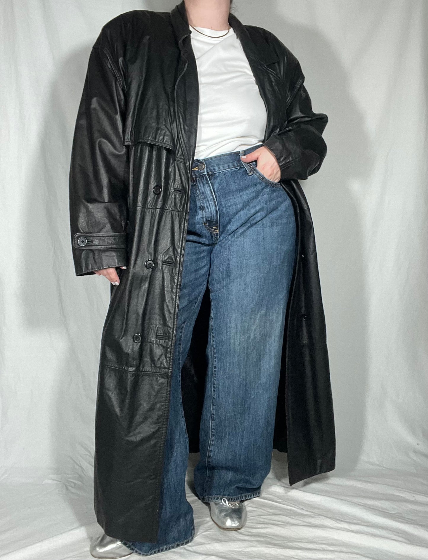 Vintage Leather Tie Waist Trench Coat