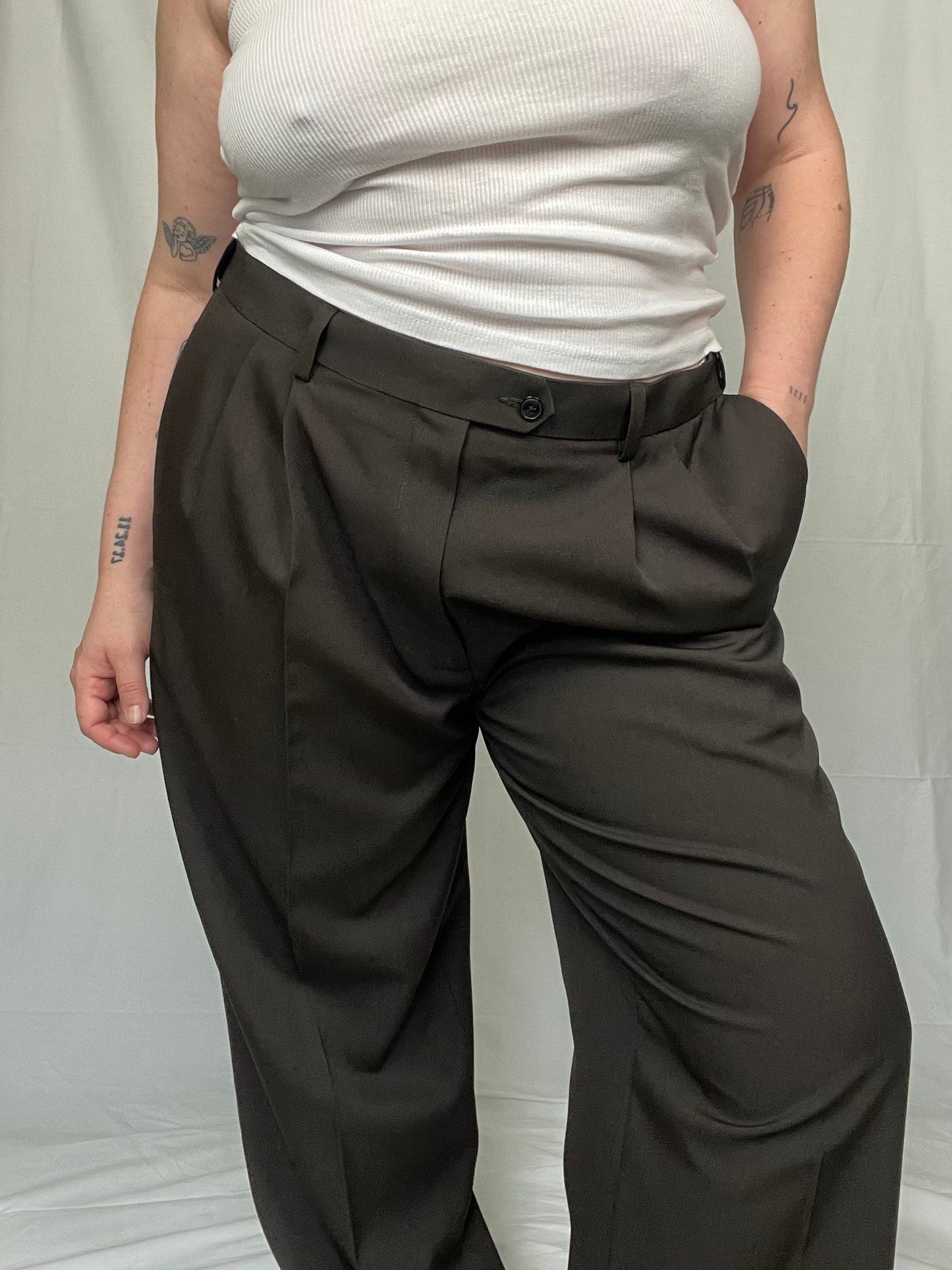 Classic Brown “Menswear” Pleated Trouser Pant