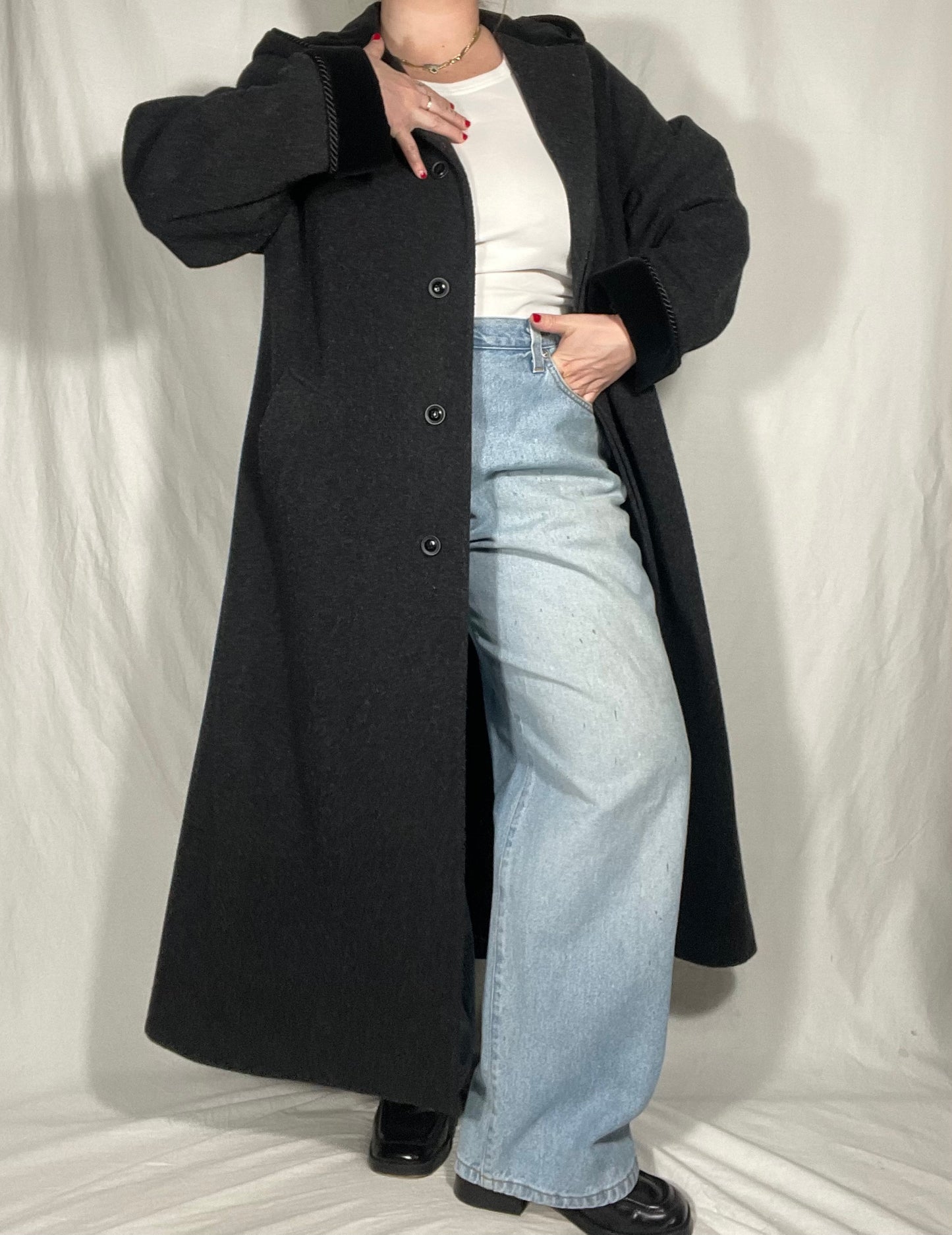 London Fog Charcoal Grey Wool Maxi Trench Coat