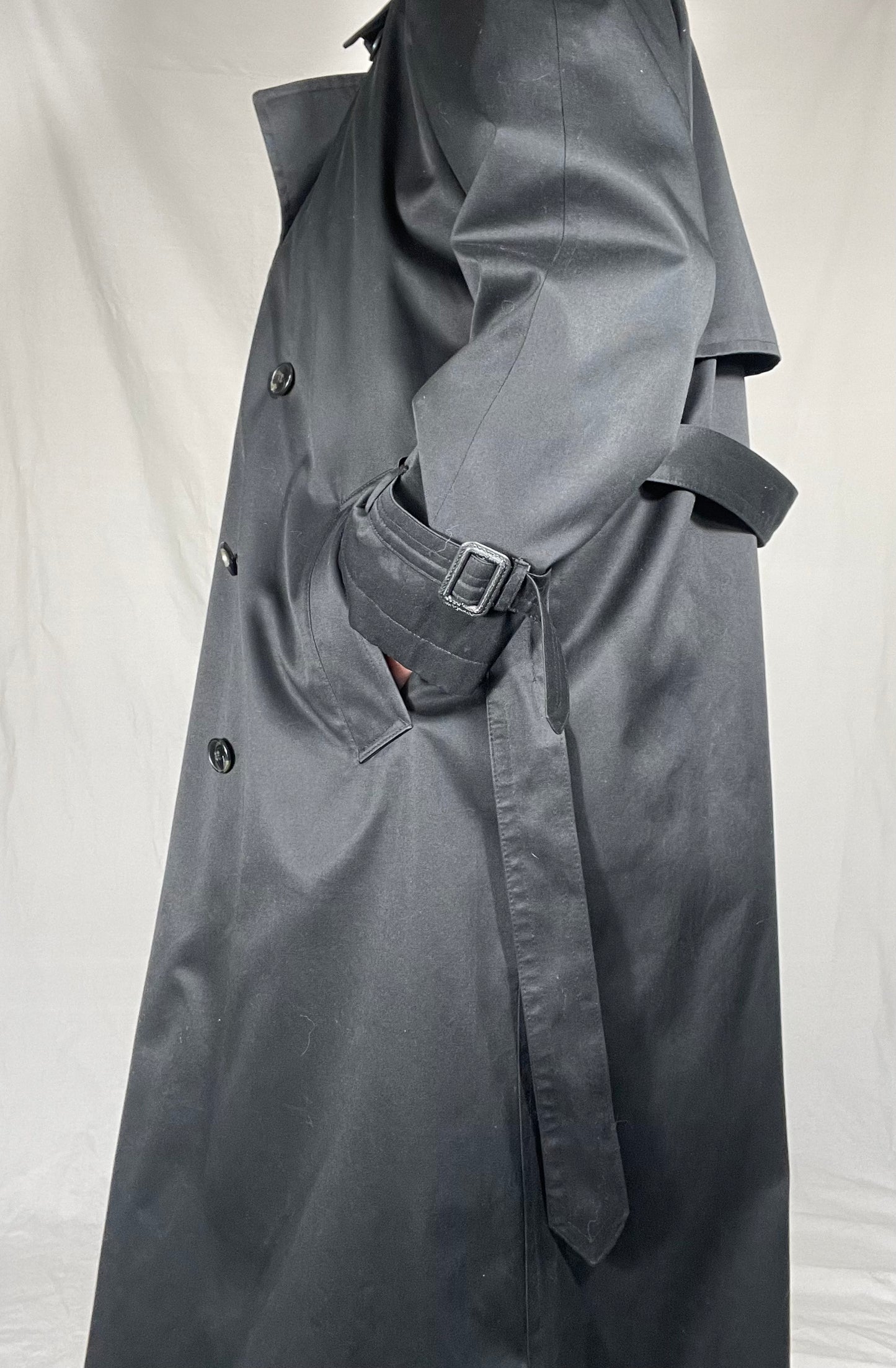 Retro Black Cotton Blend Trench Coat