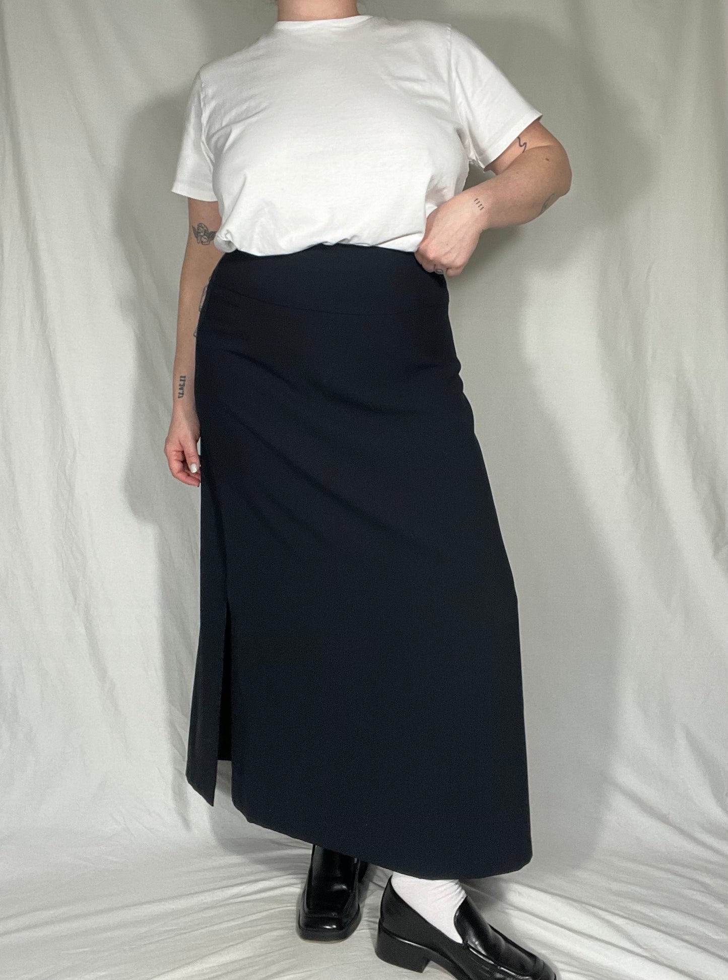 Vintage Black Midi Side Slit Skirt