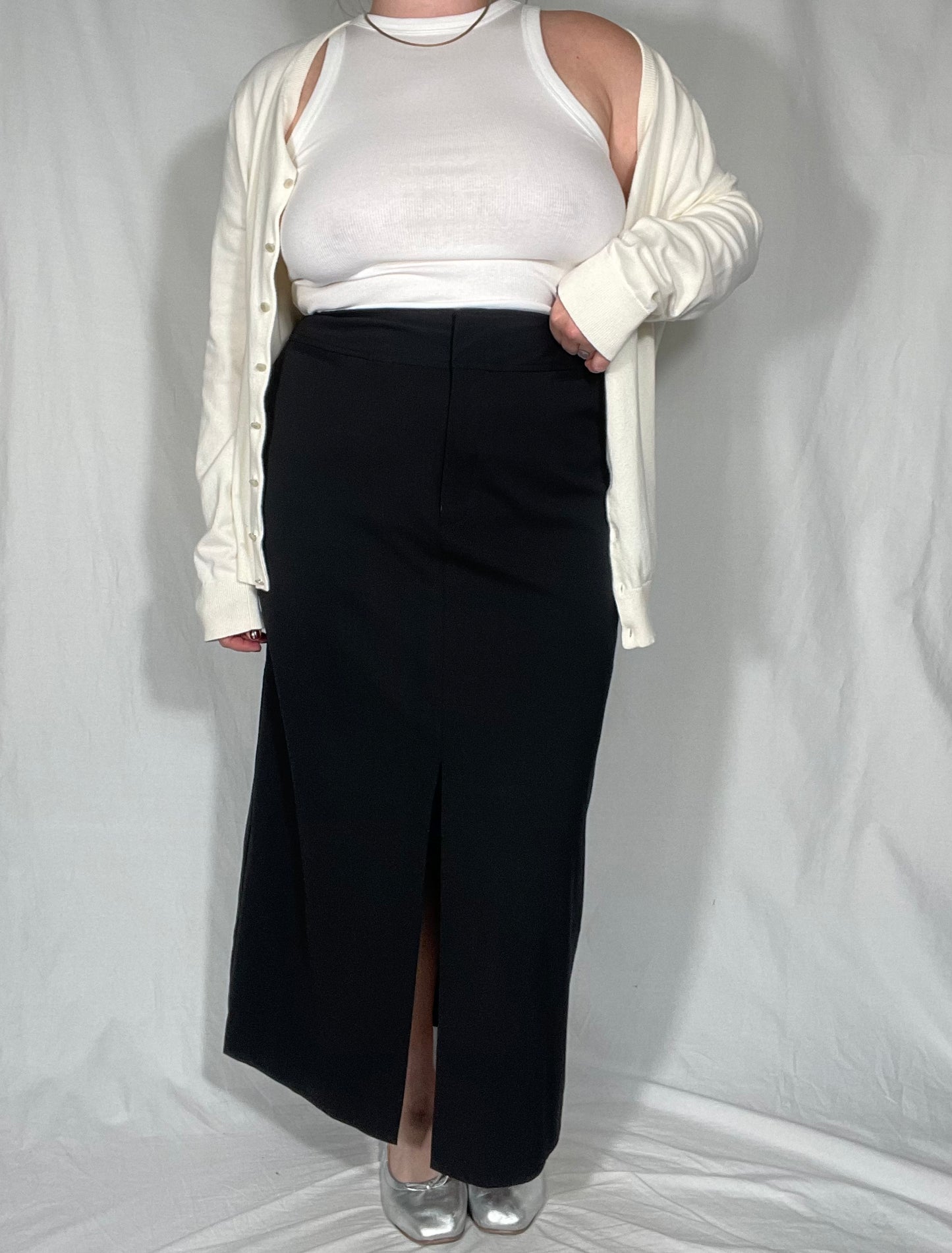 Retro Trouser Style Black Midi Skirt