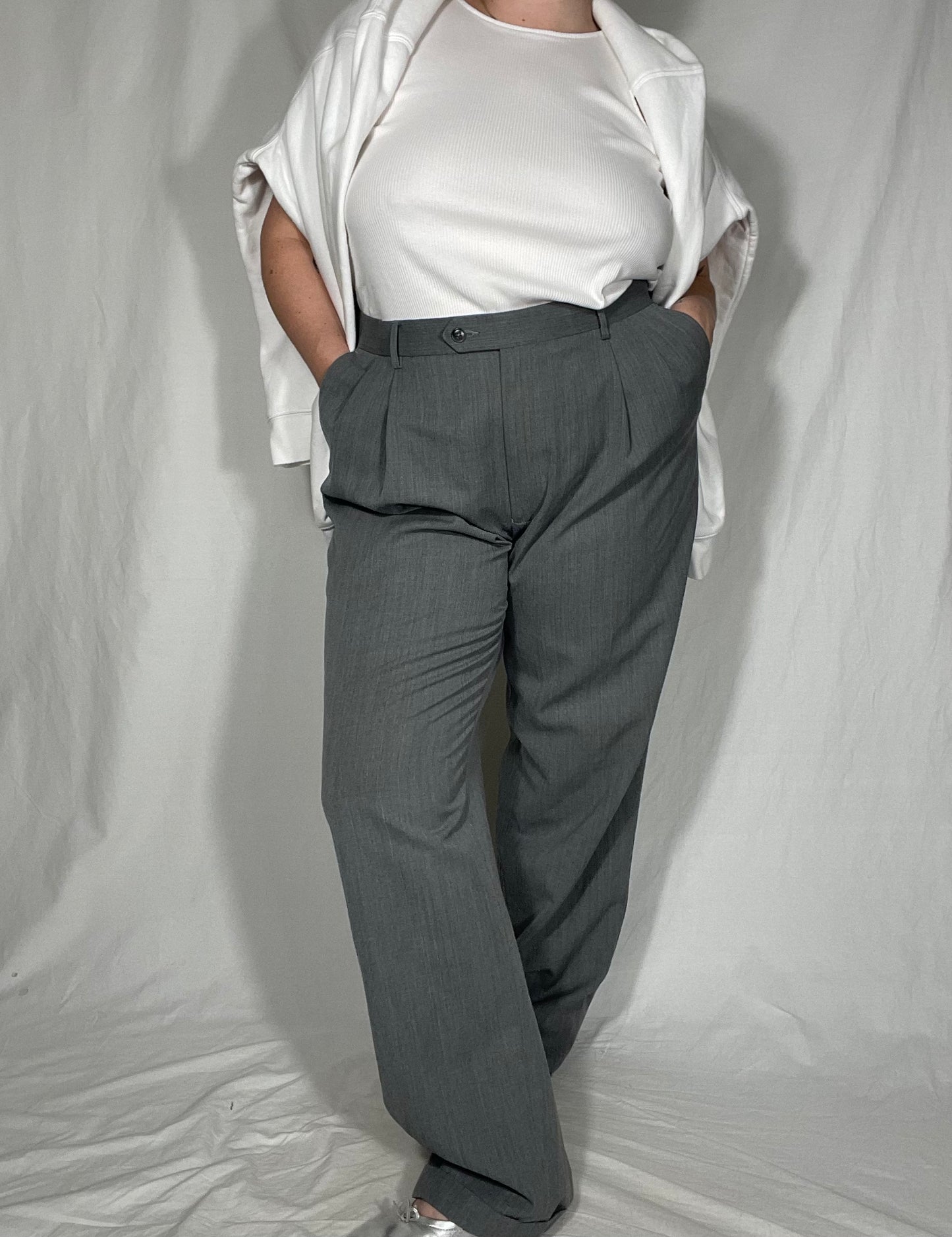 Classic Gray “Menswear” Pleated Trouser Pant