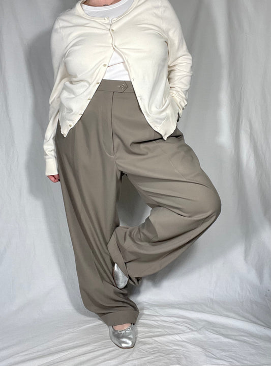 Taupe Pleated “Menswear” Trouser Pant