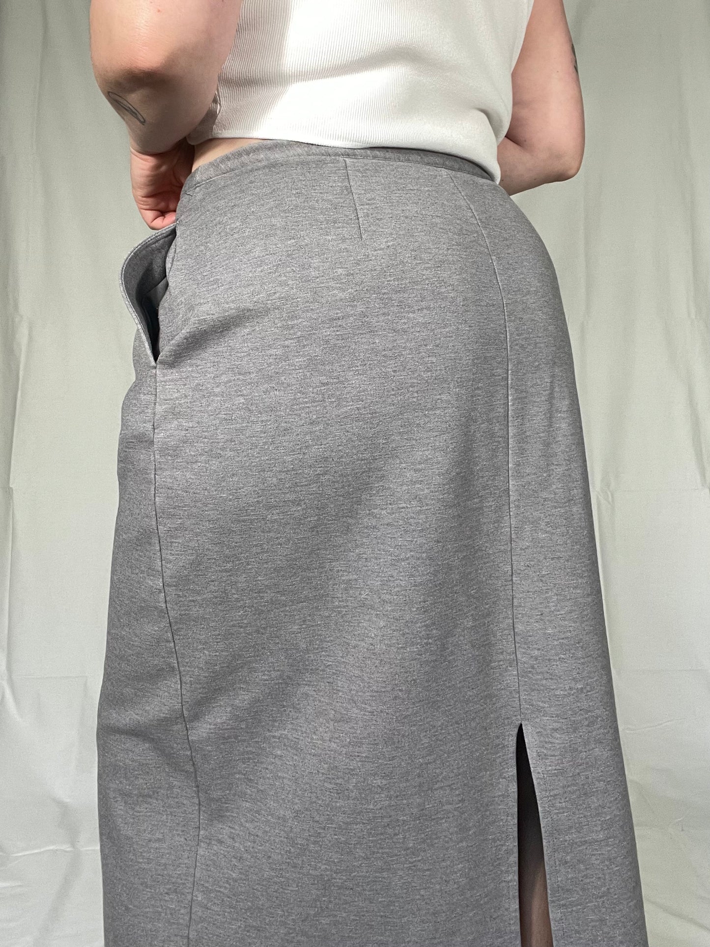 Gray Sweater Material Hybrid Midi Skirt