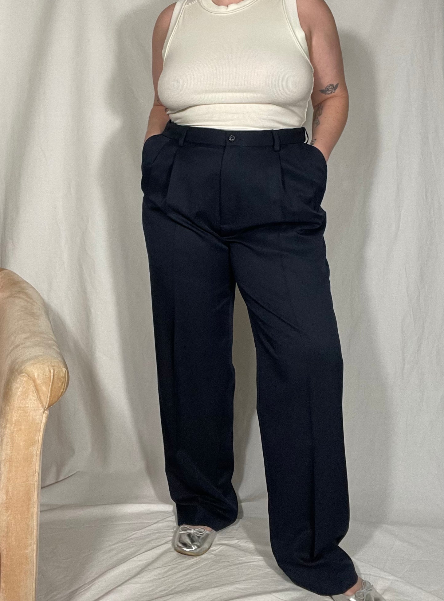 Pleated Navy Trouser Pant