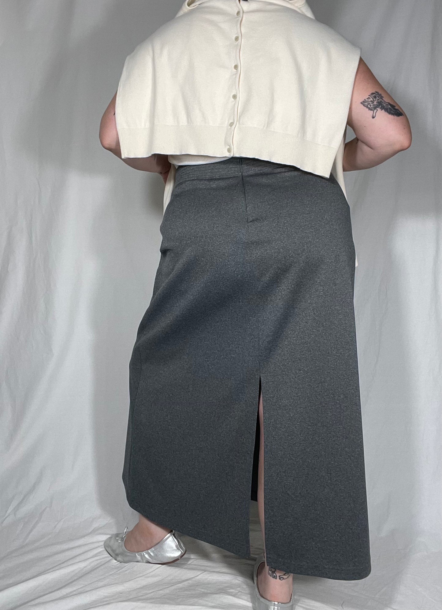 Vintage Gray Sporty Midi Skirt