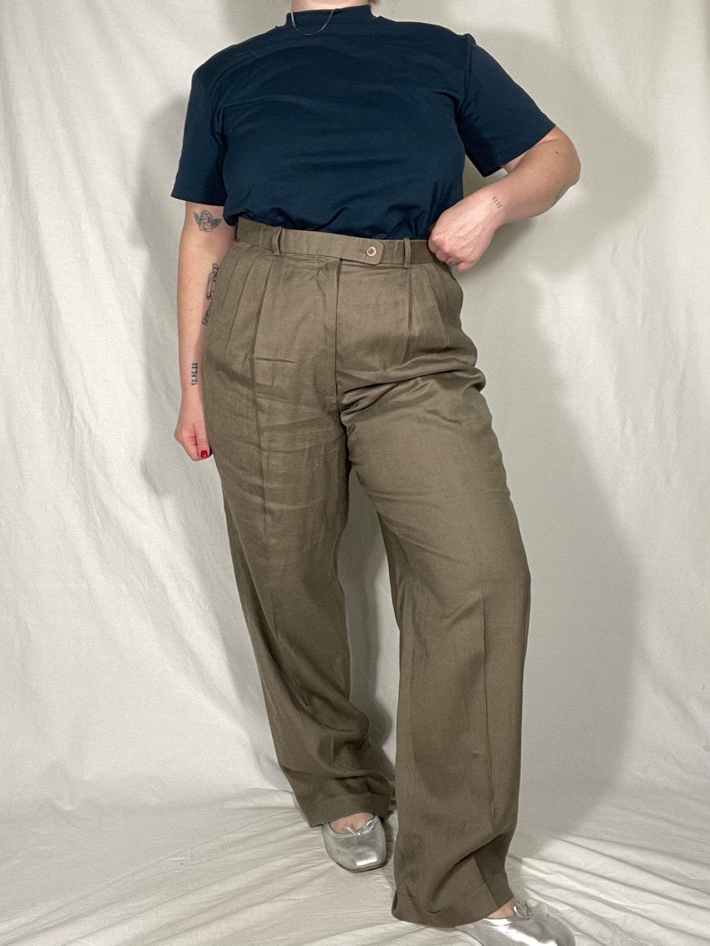 Vintage “Menswear” Linen Pleated Trouser Pant