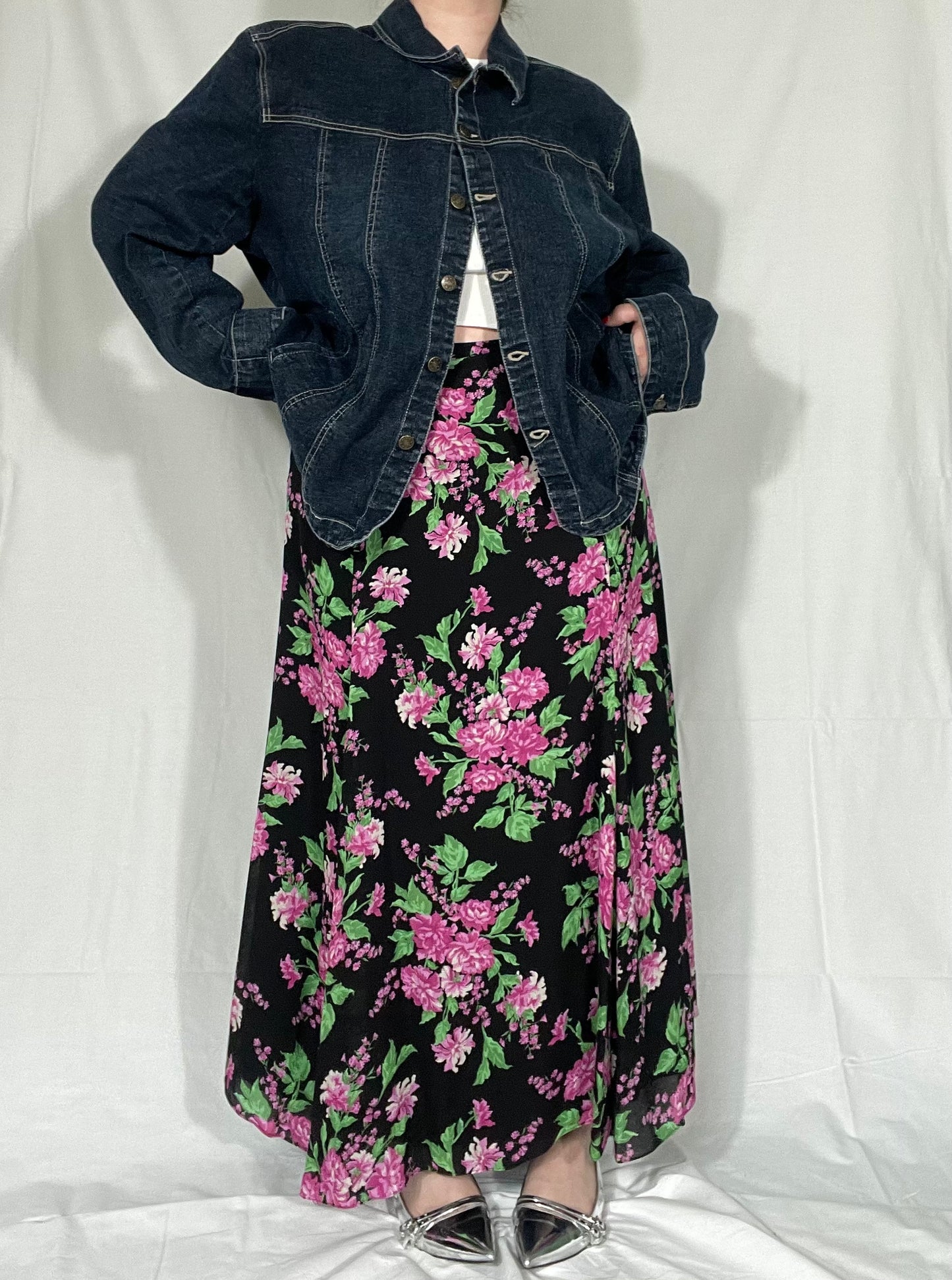 Jones New York Silk Midi Floral Skirt