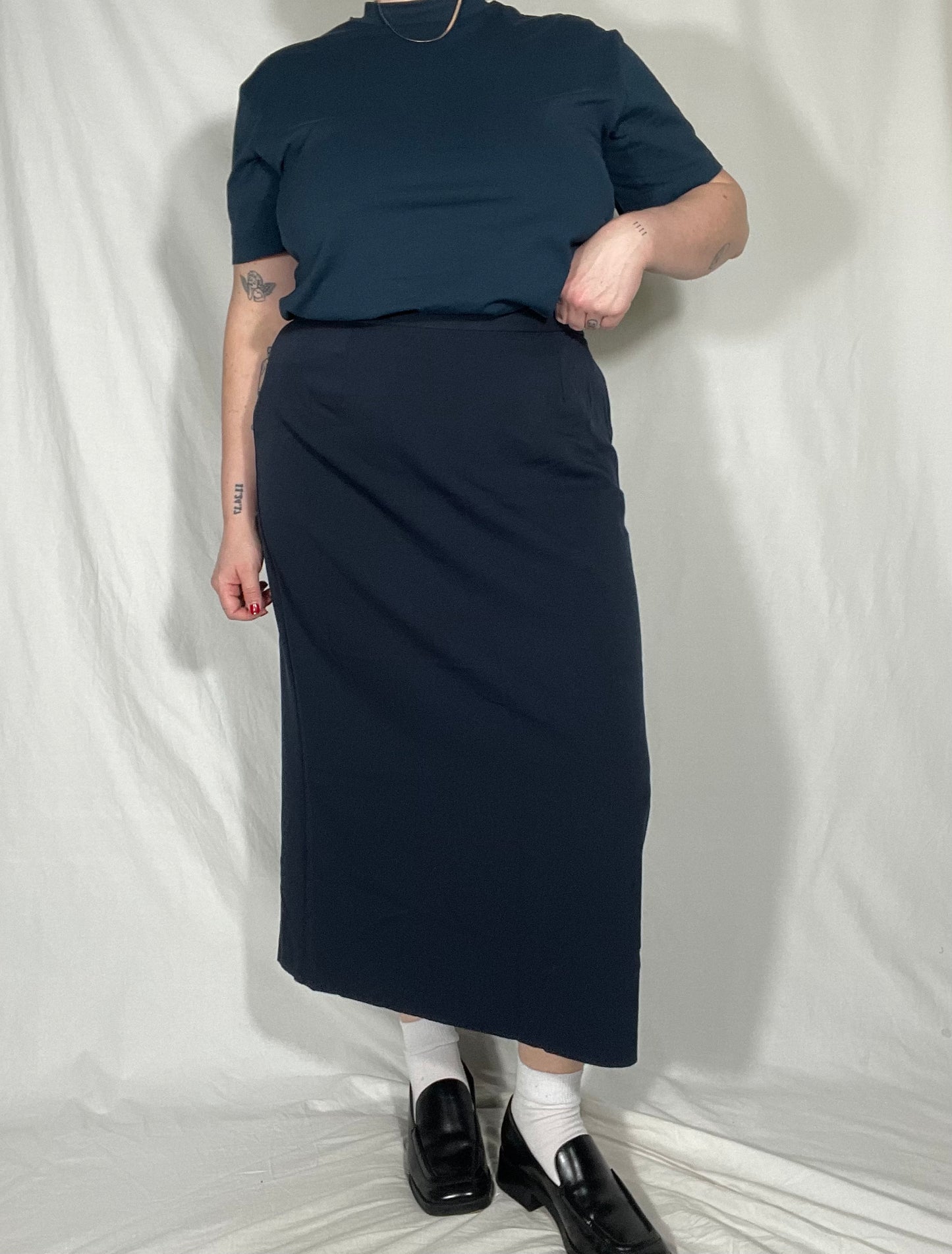 Retro Indigo Blue Midi Skirt