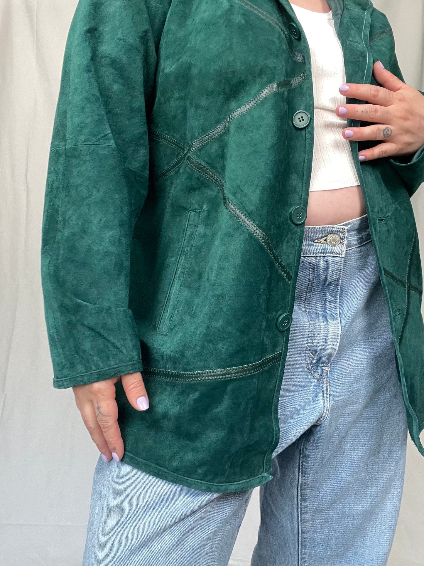 NWT Retro Emerald Green Leather Suede Jacket