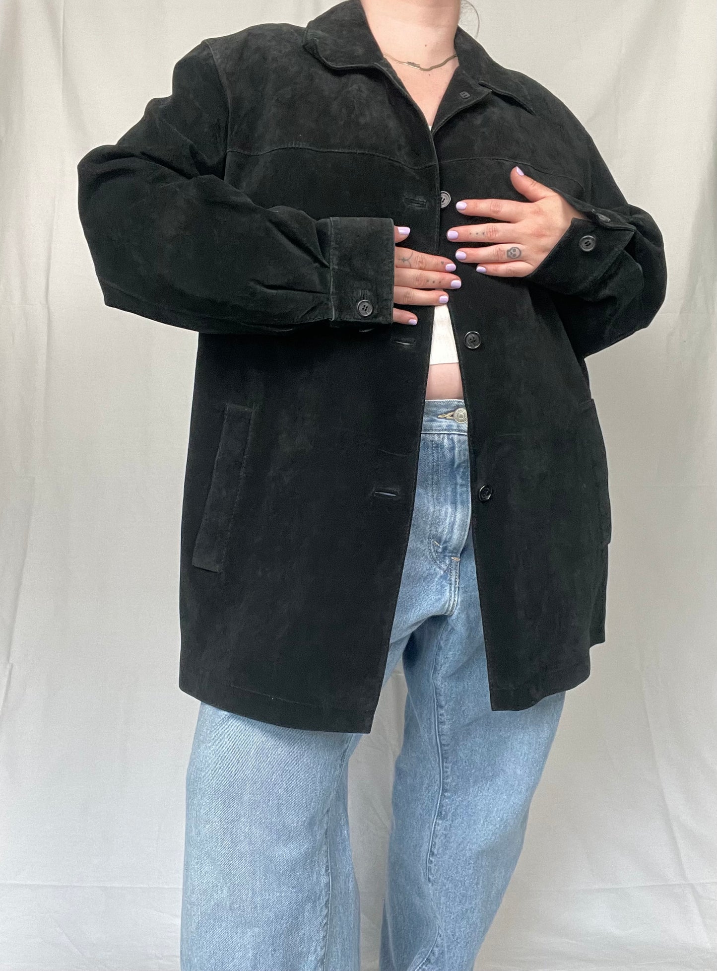 Vintage Black Suede Leather Shacket