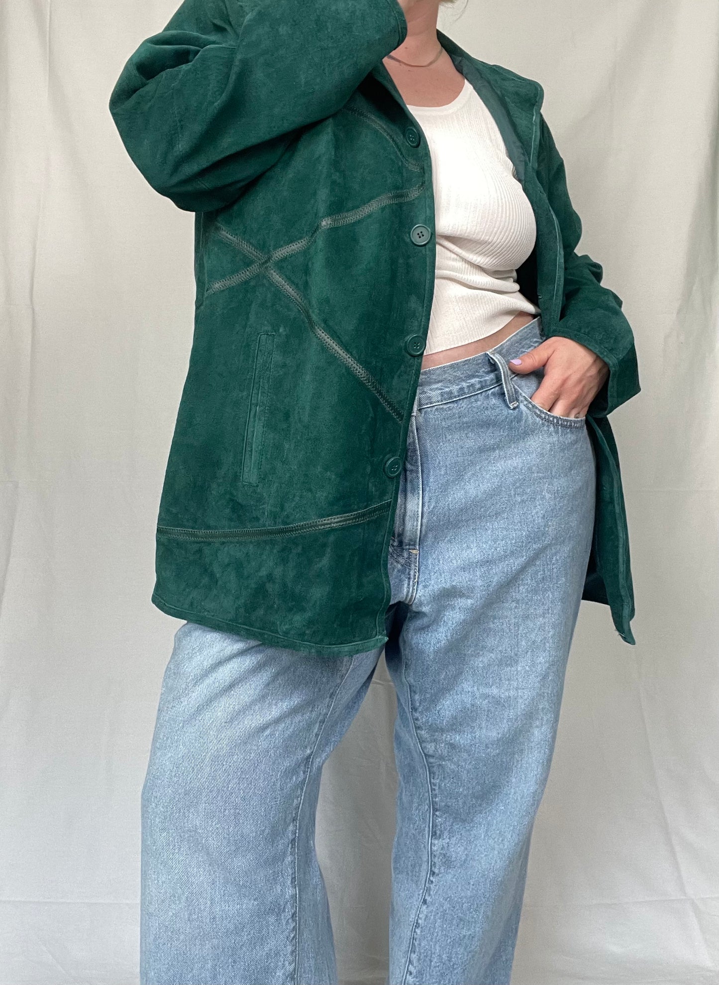 NWT Retro Emerald Green Leather Suede Jacket