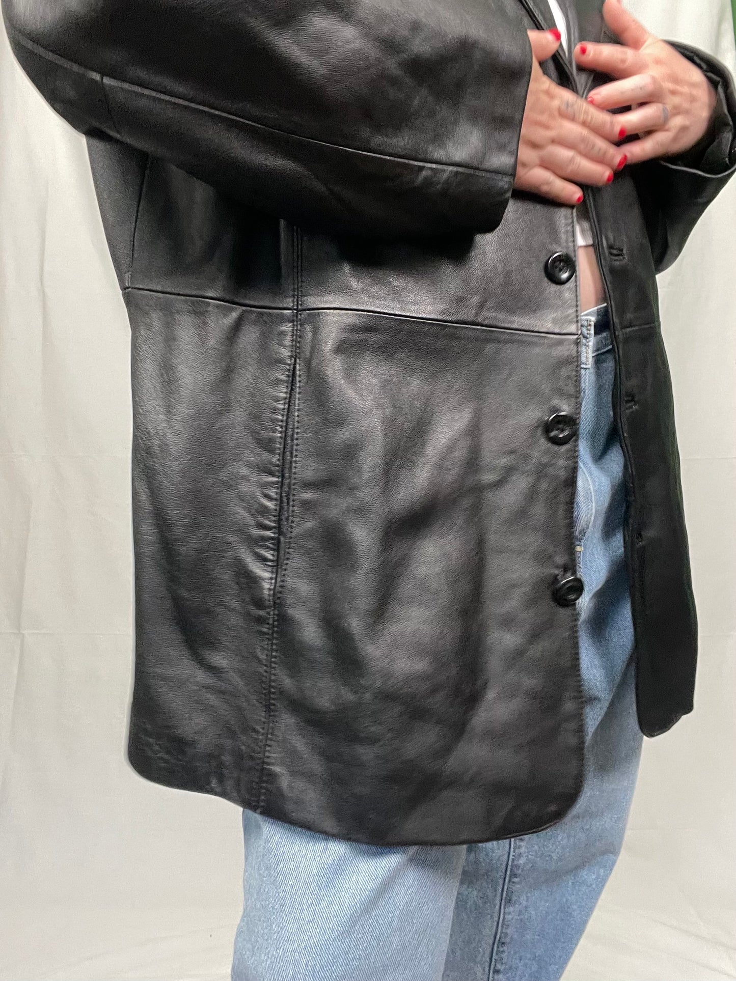 Vintage Black Button Front Leather Jacket