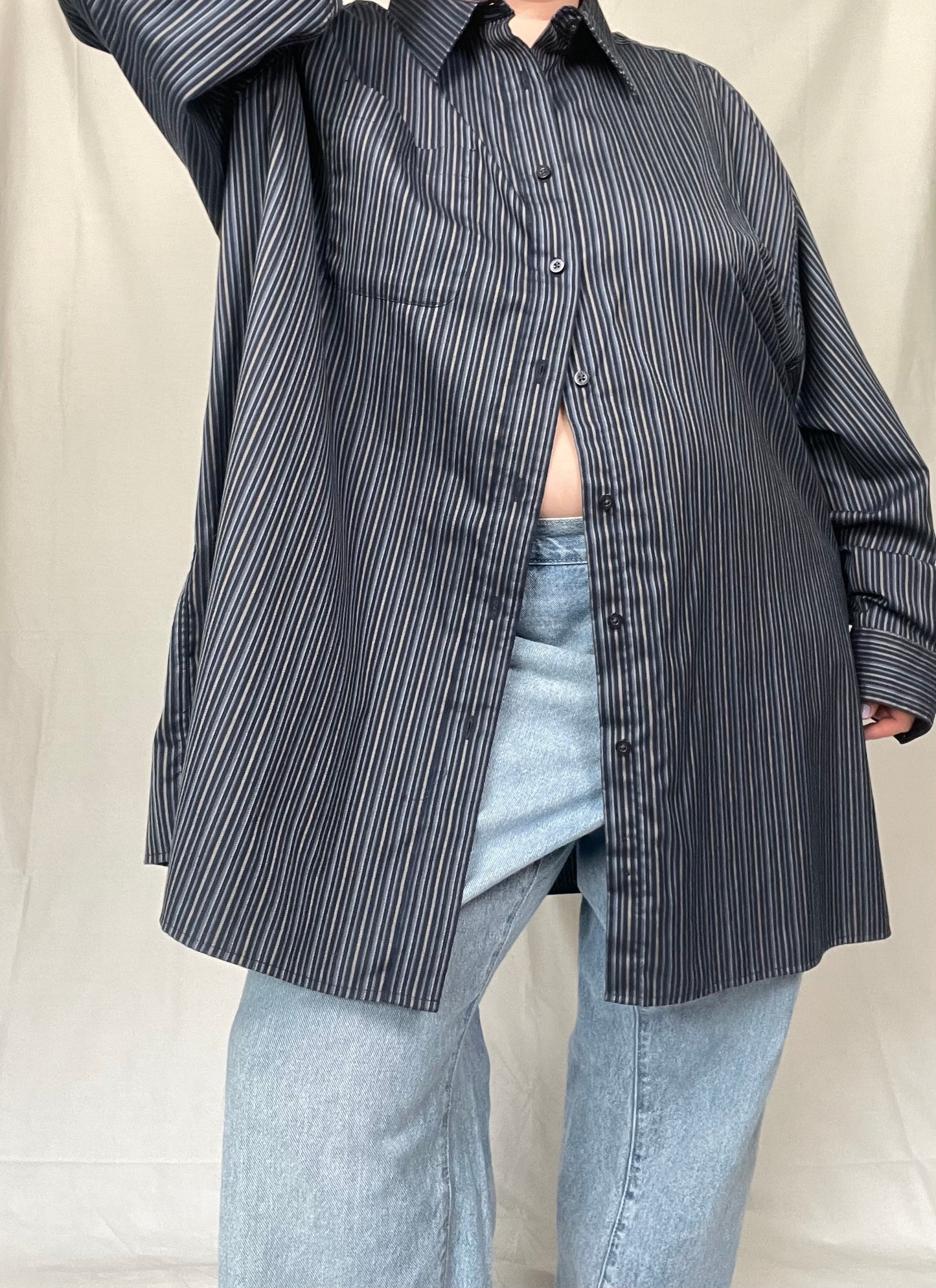 Navy Multi Striped Button Down