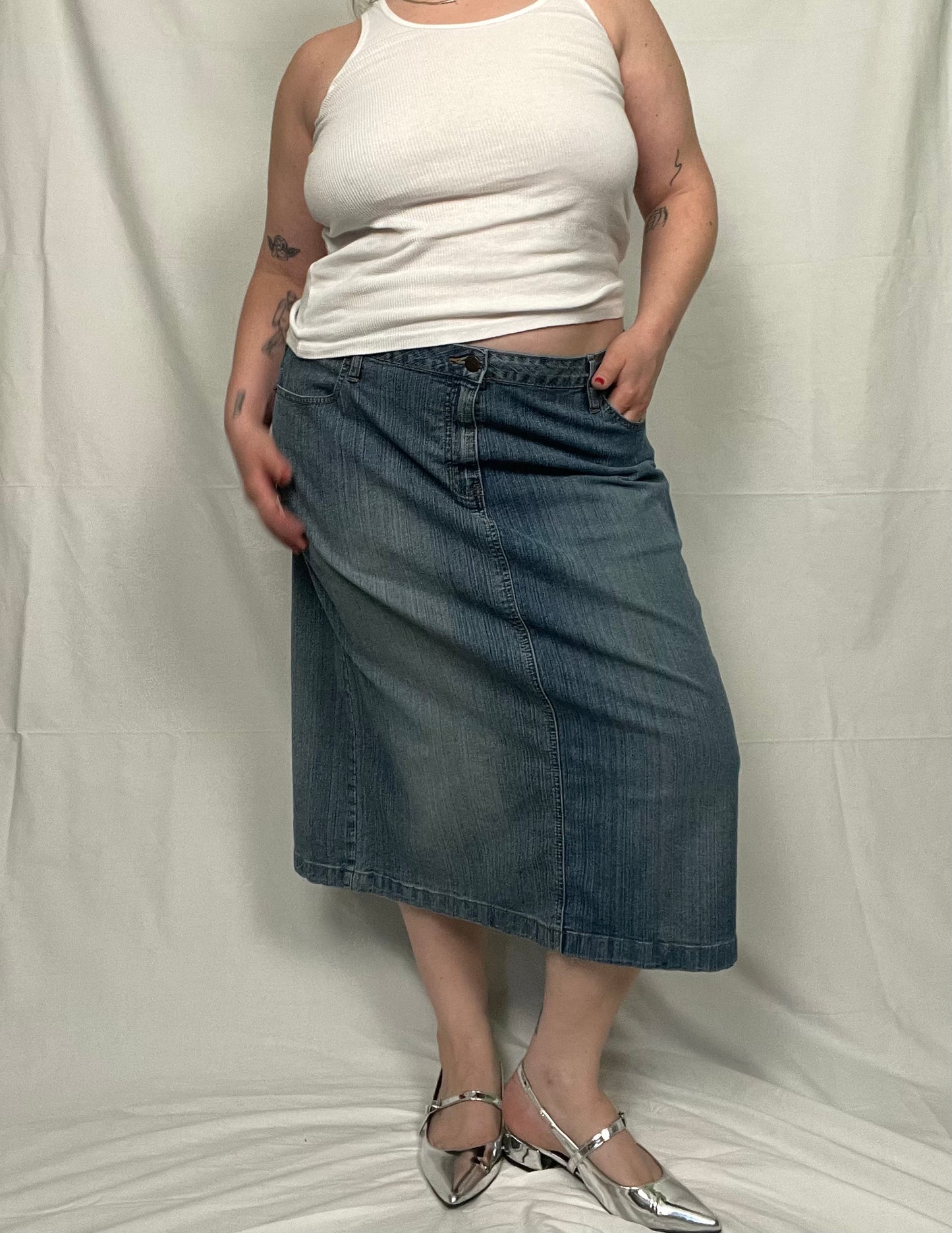 Y2K Denim Midi Skirt