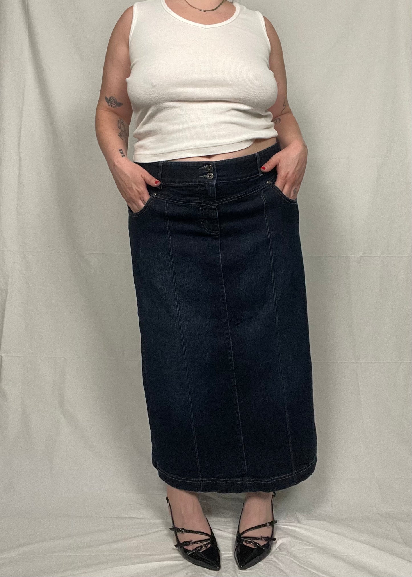 Dark Indigo Denim Midi Skirt