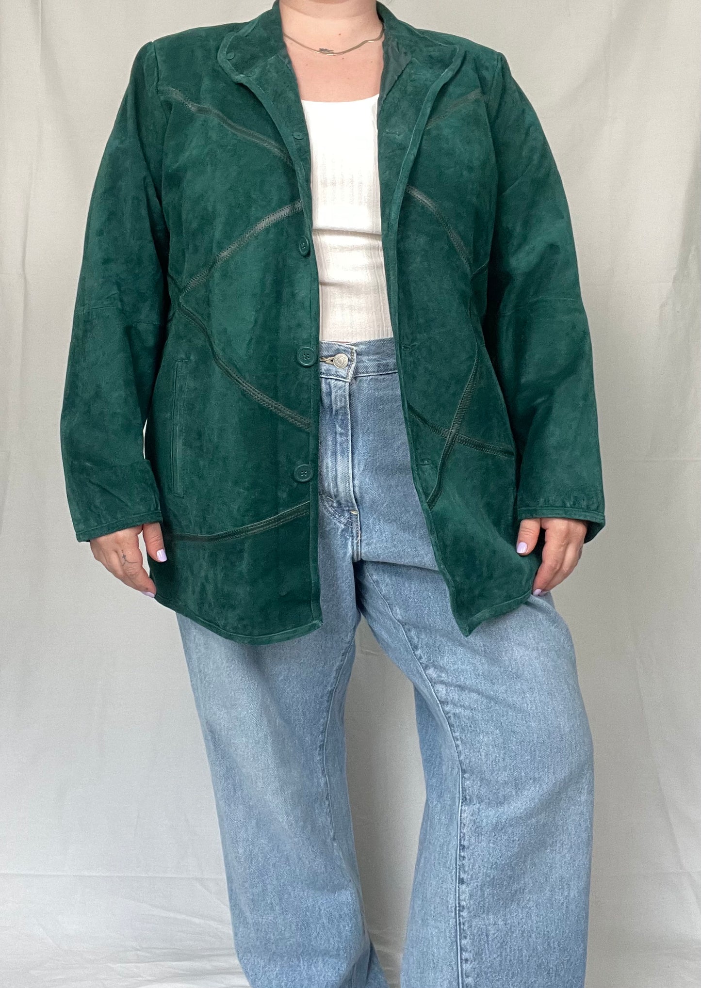 NWT Retro Emerald Green Leather Suede Jacket