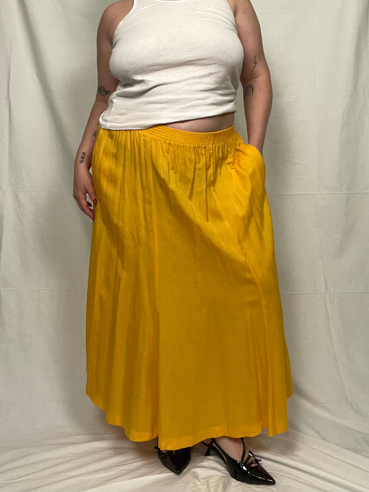 Vintage 90s/early 00’s Yellow Rayon Midi Skirt