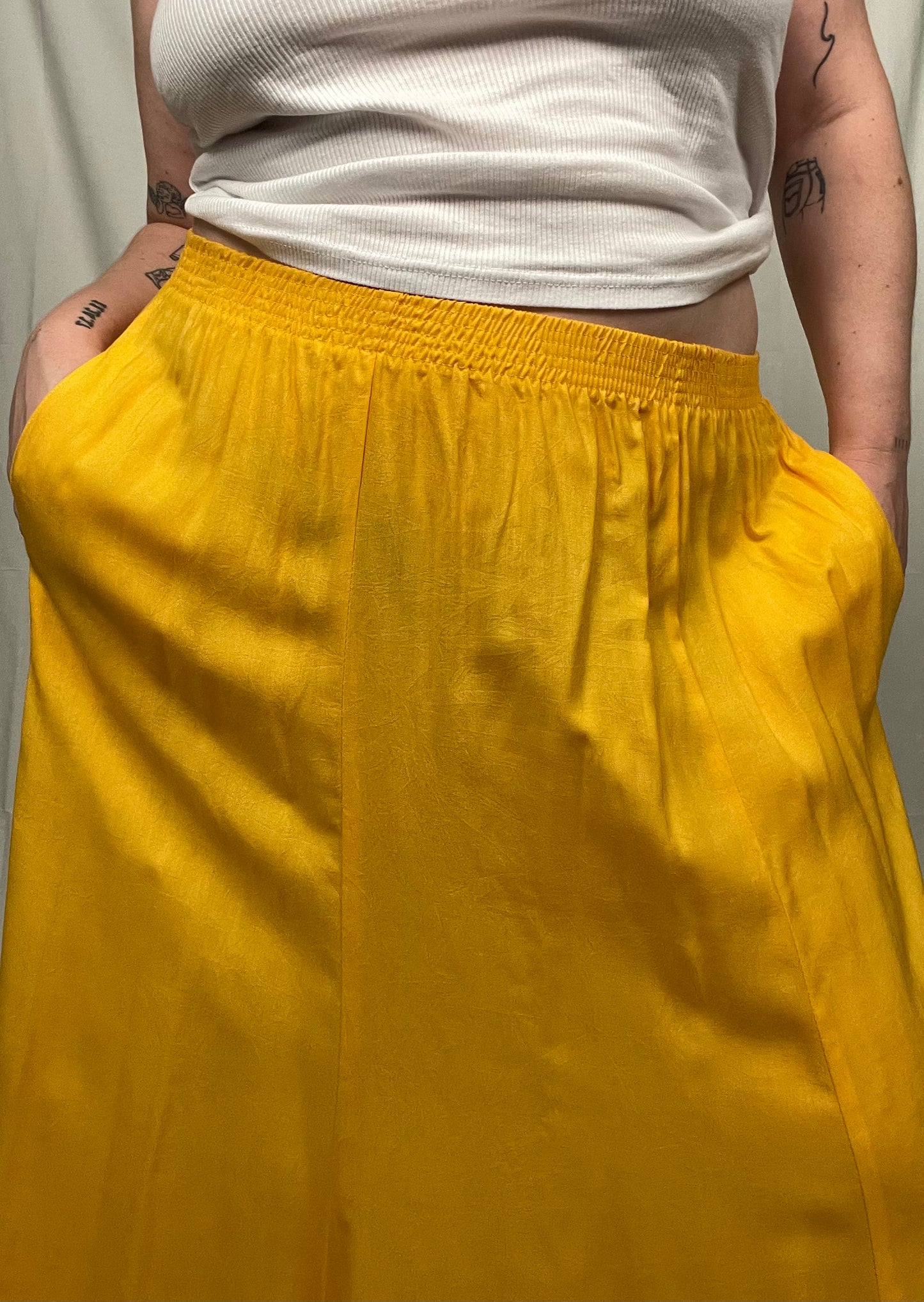 Vintage 90s/early 00’s Yellow Rayon Midi Skirt