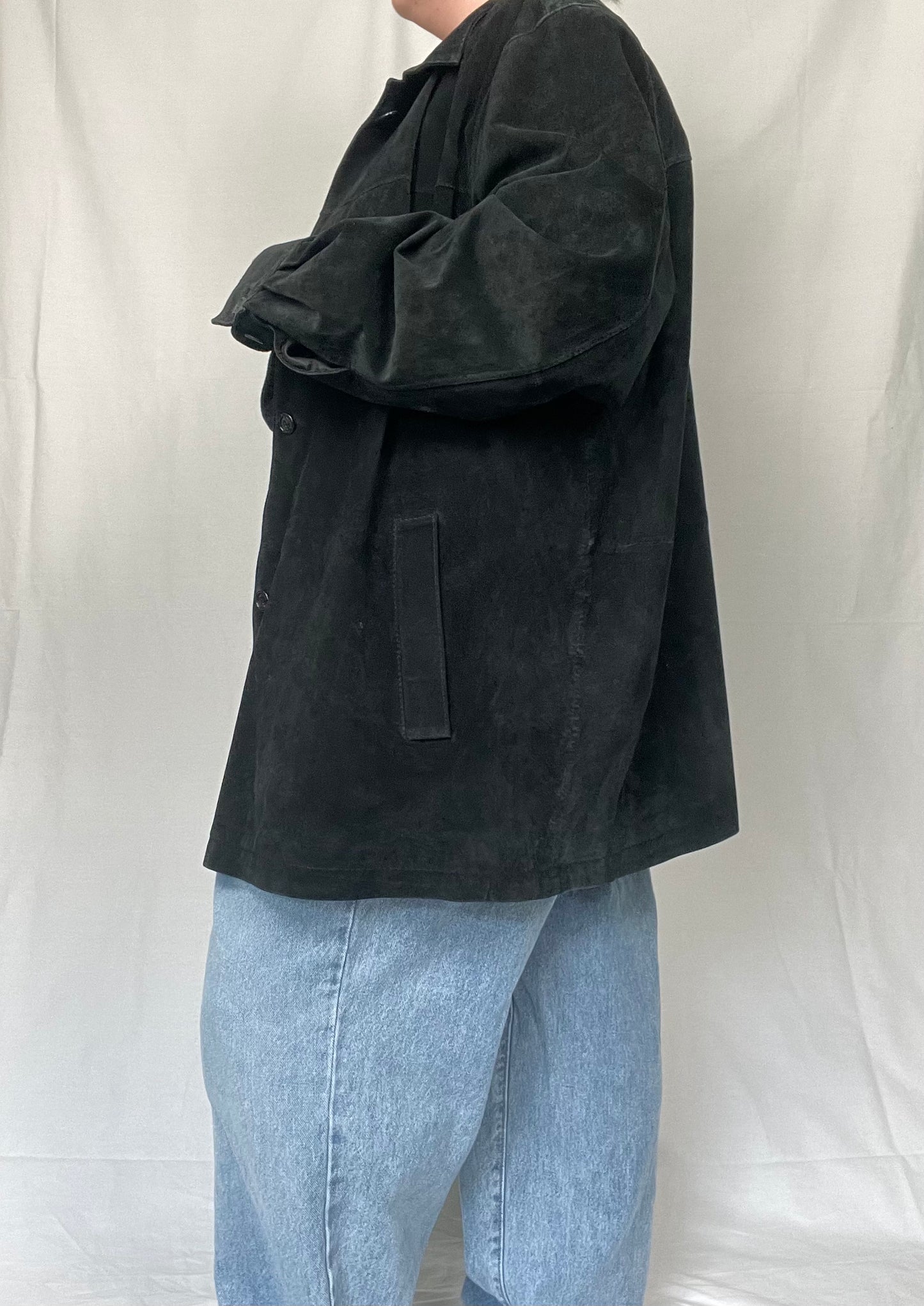 Vintage Black Suede Leather Shacket