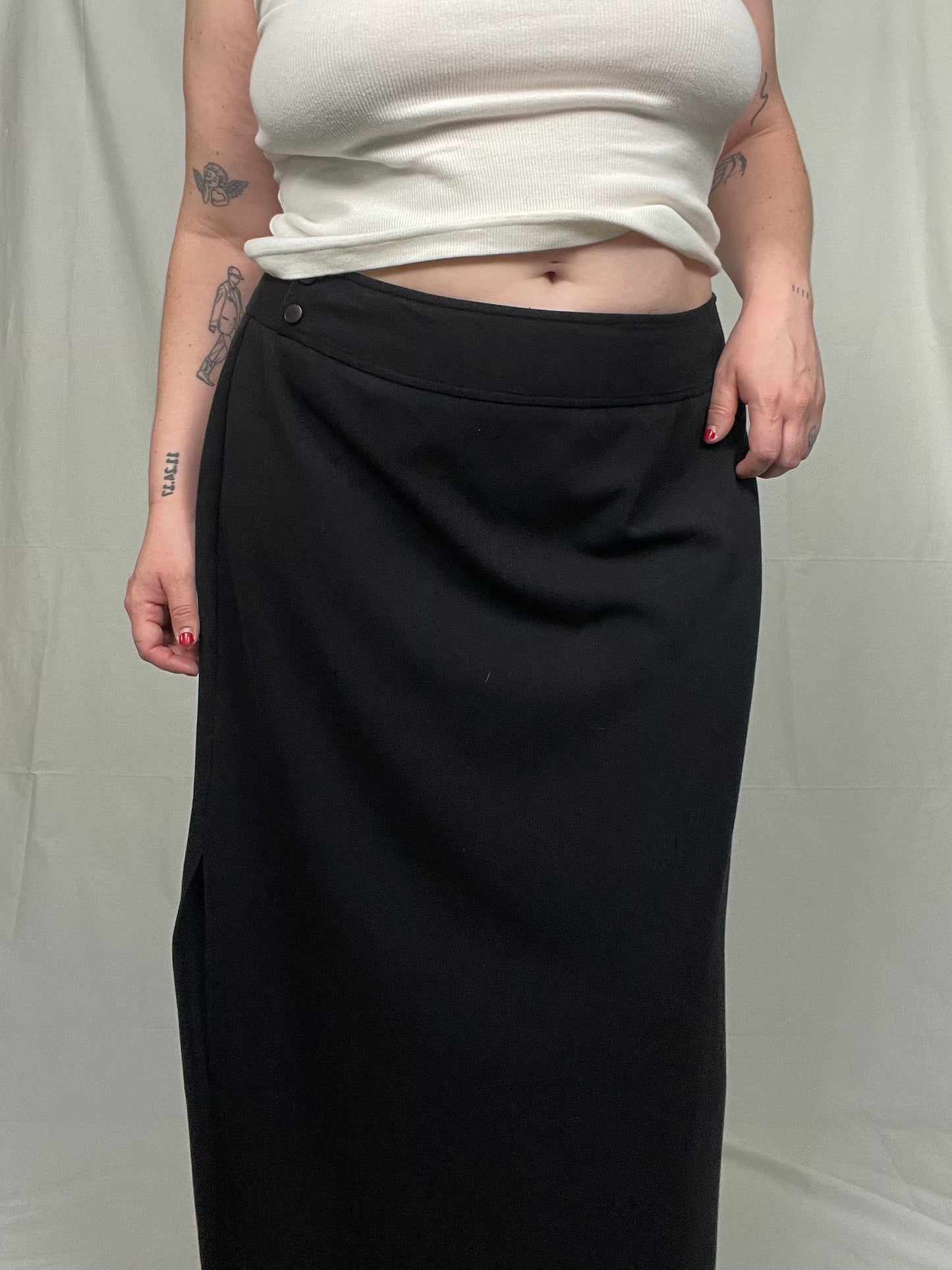 Vintage Black Side Slit Midi Skirt