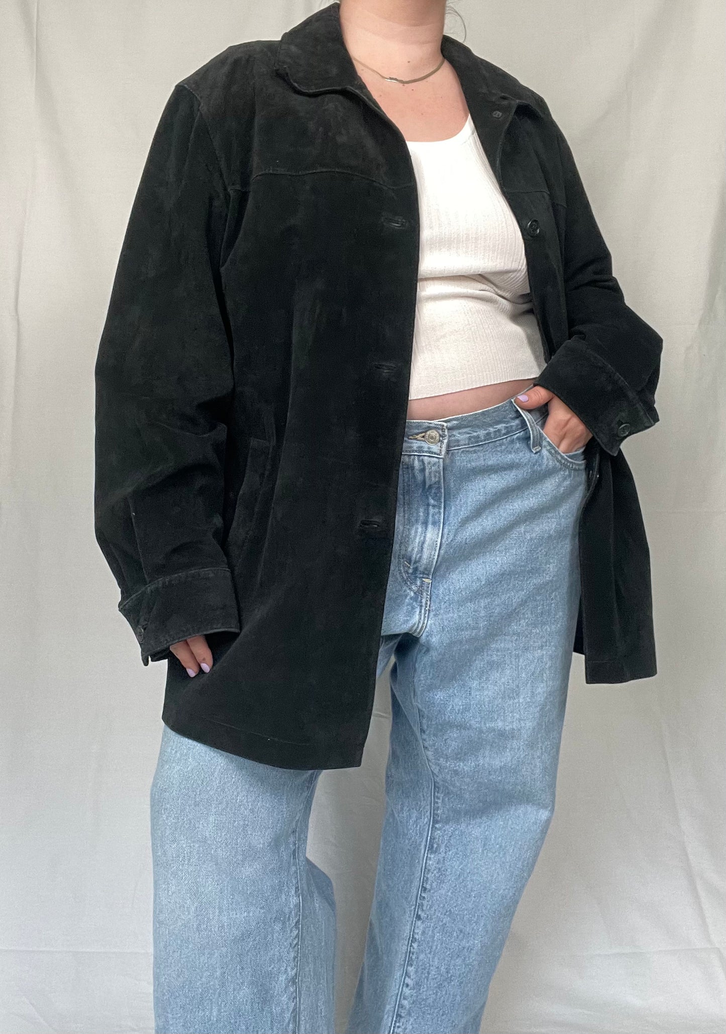 Vintage Black Suede Leather Shacket