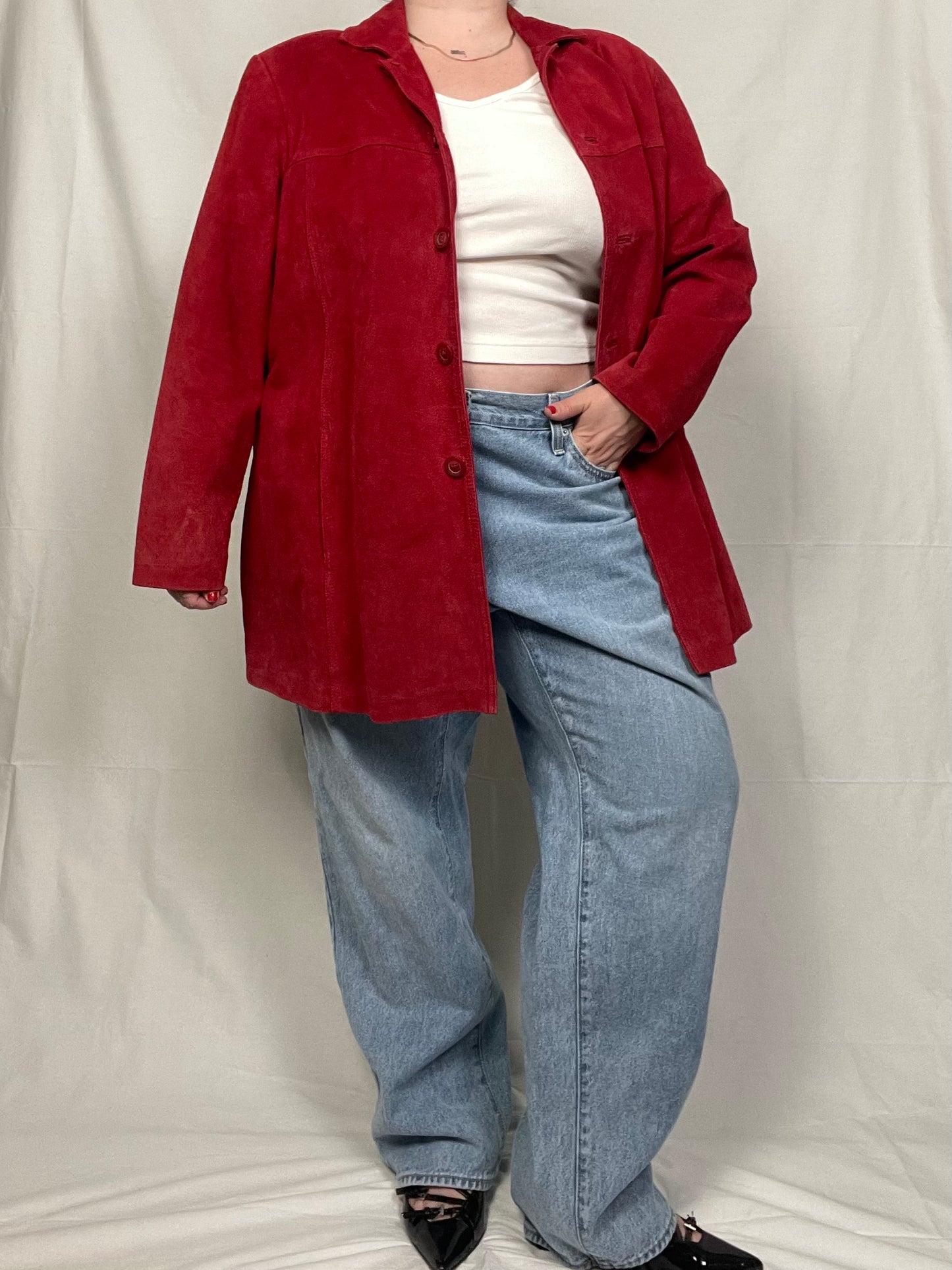 Vintage Red Suede Leather Jacket