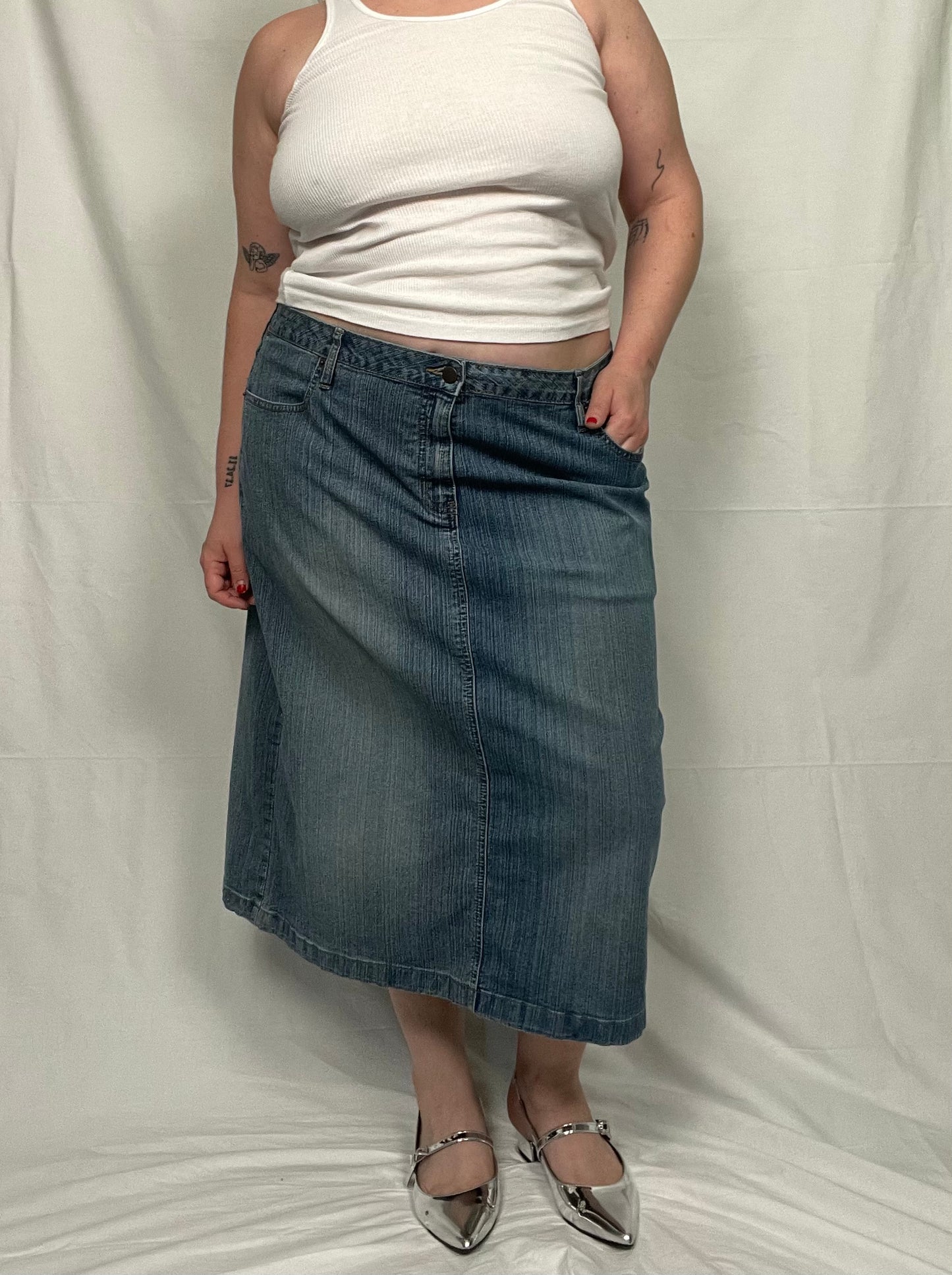 Y2K Denim Midi Skirt