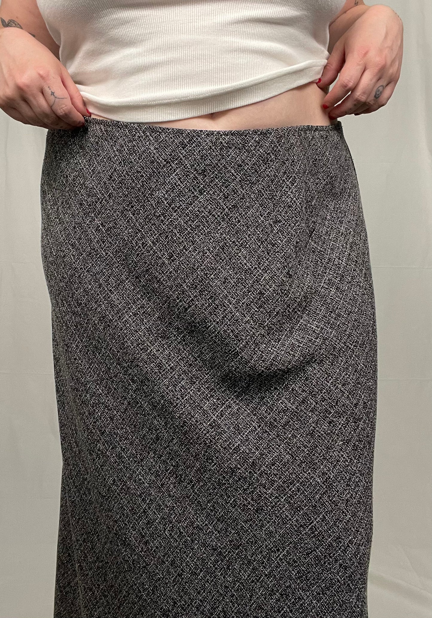 Retro Black and White Speckled Midi Skirt