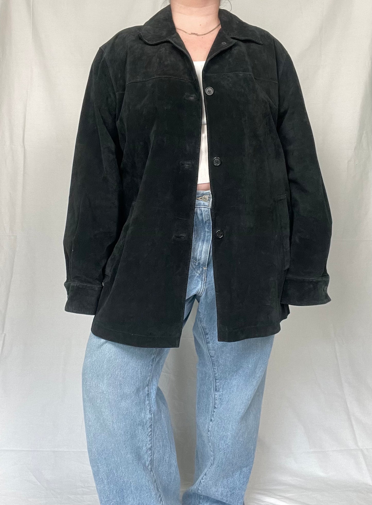 Vintage Black Suede Leather Shacket