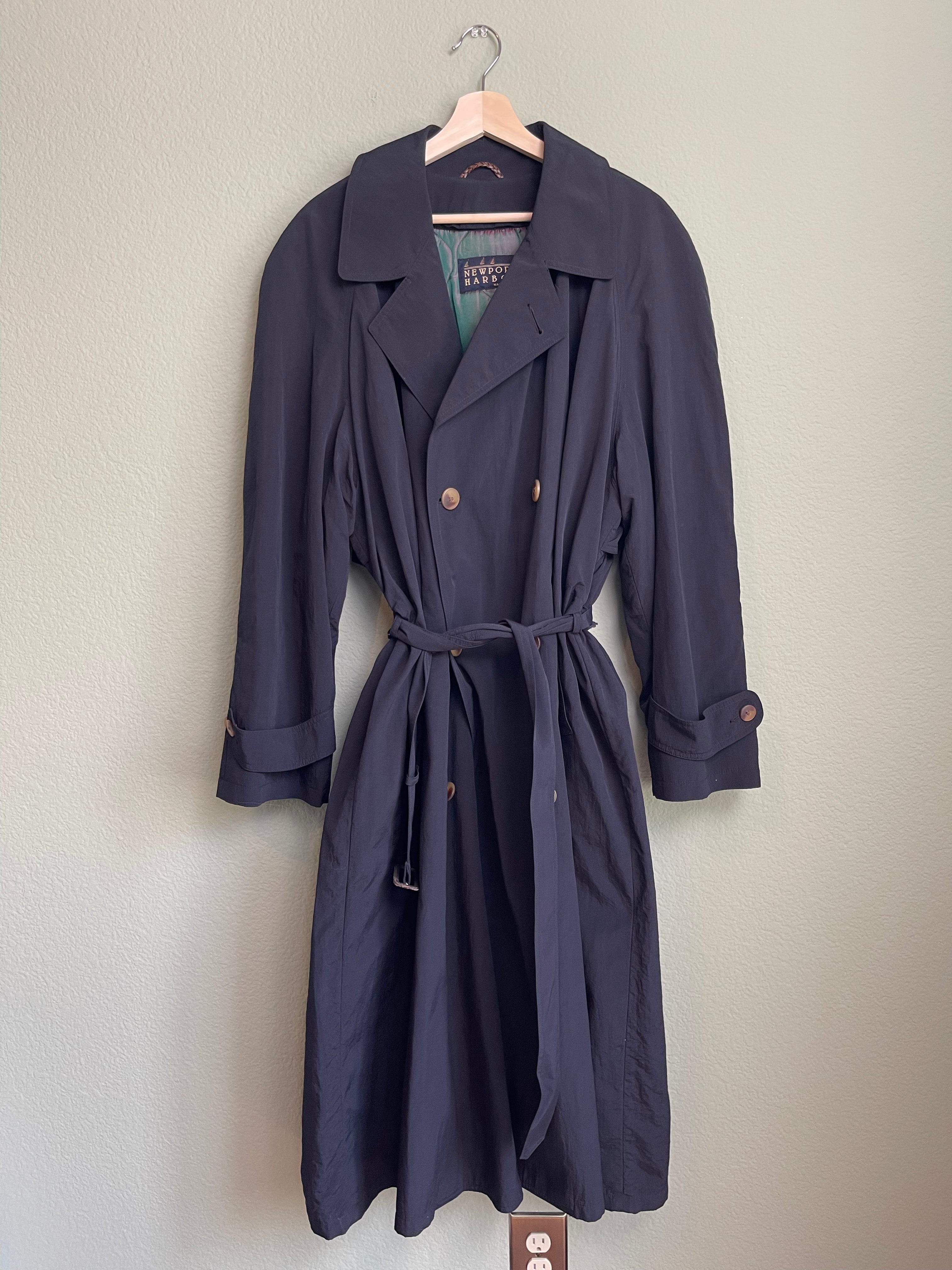 Vintage Newport Harbor Black Nylon Trench sz 1X-2X