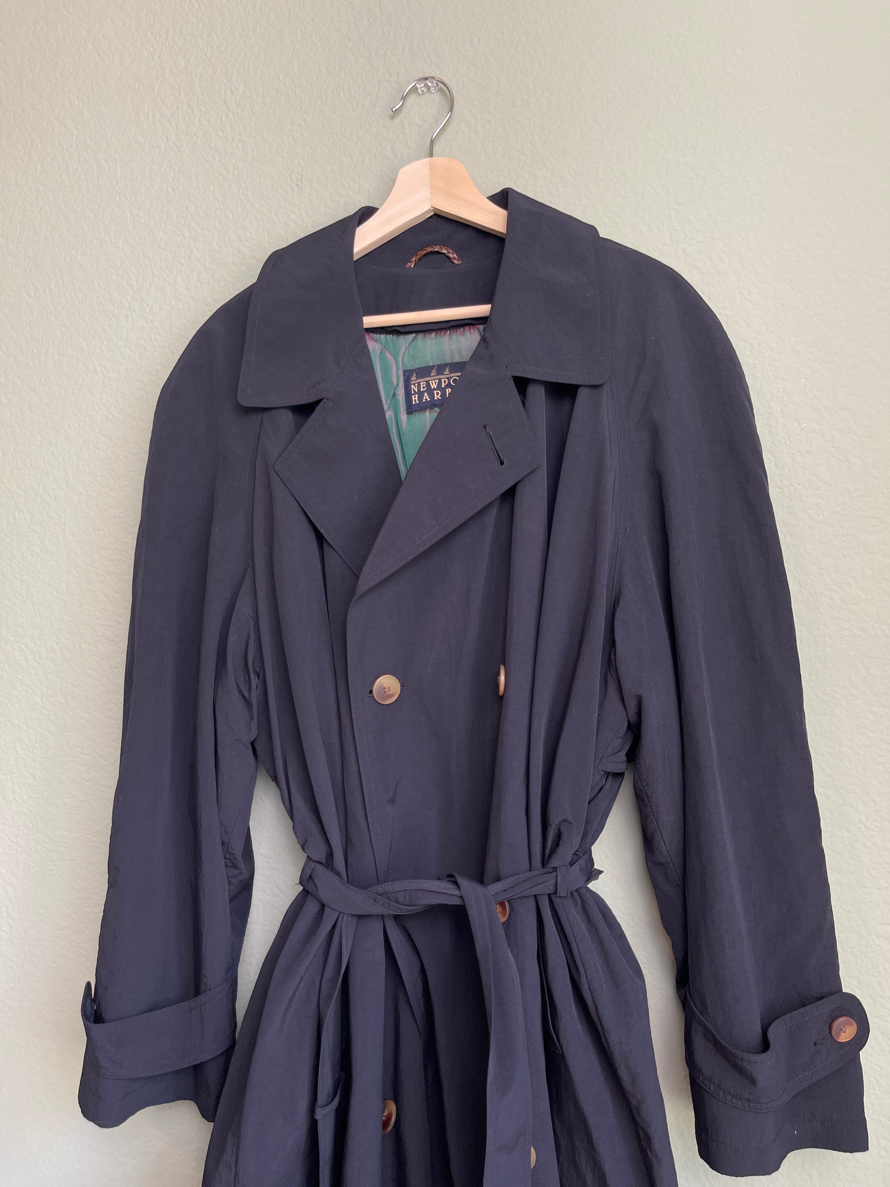 Vintage Newport Harbor Black Nylon Trench sz 1X-2X