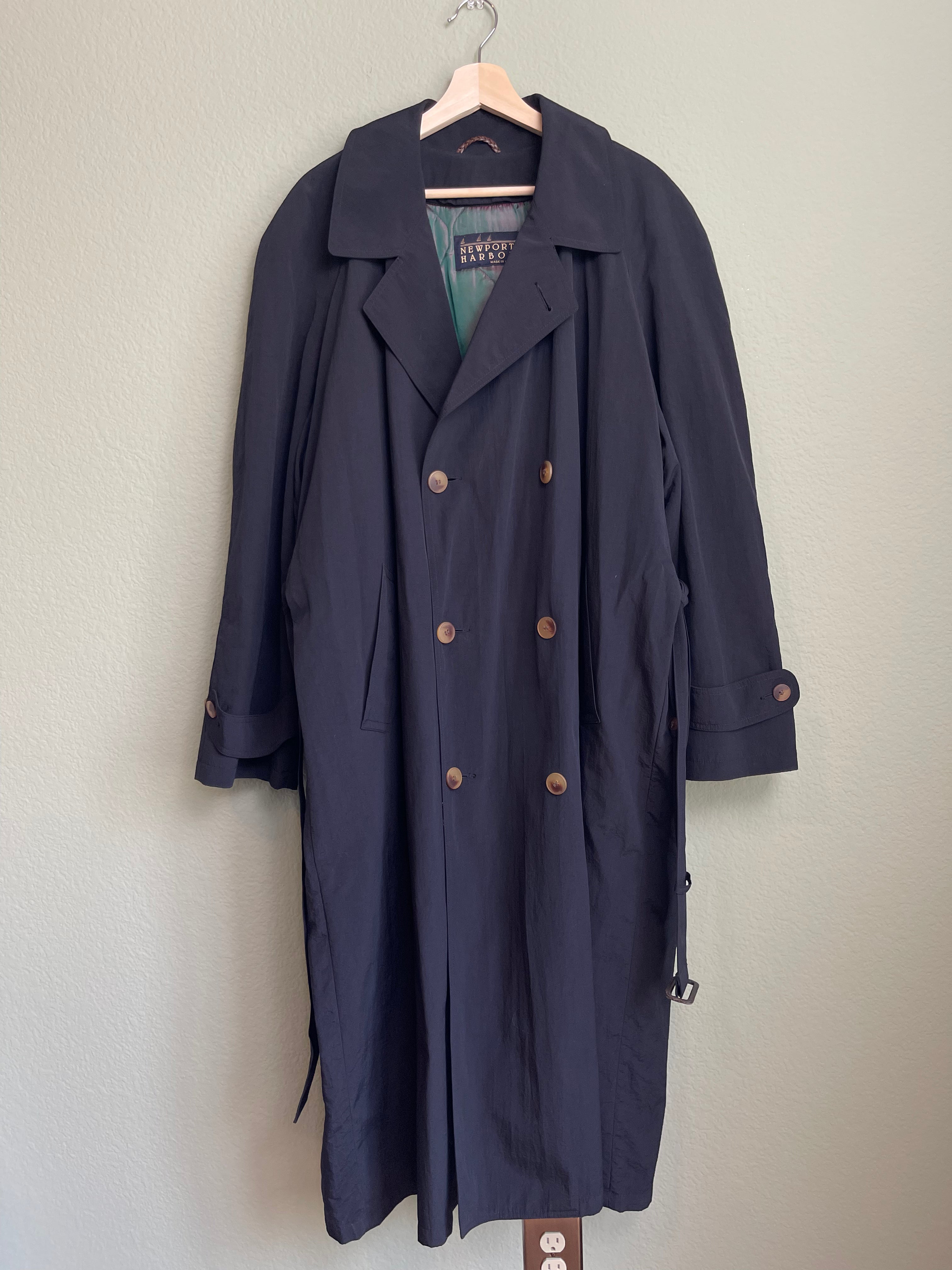 Vintage Newport Harbor Black Nylon Trench sz 1X-2X