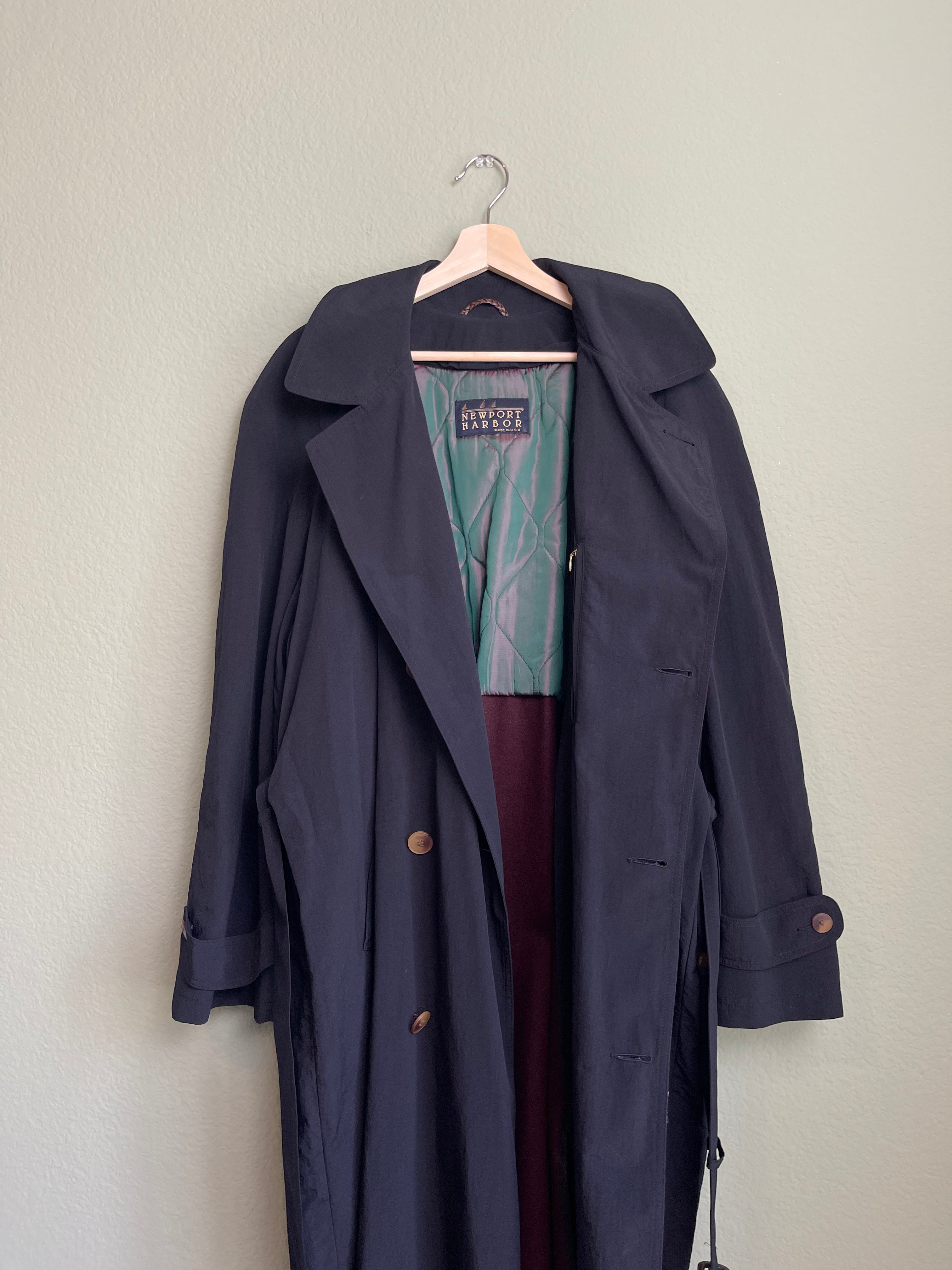 Vintage Newport Harbor Black Nylon Trench sz 1X-2X