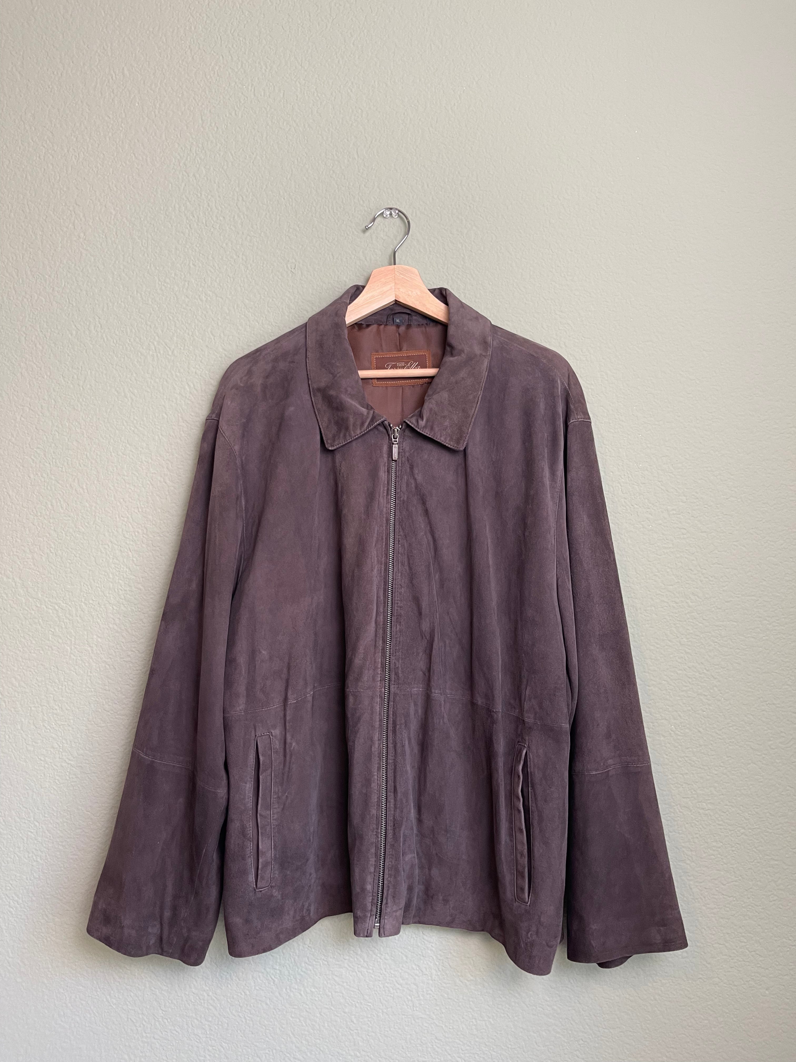 Retro Brown Suede Leather Zip Front Jacket sz xl-1xl
