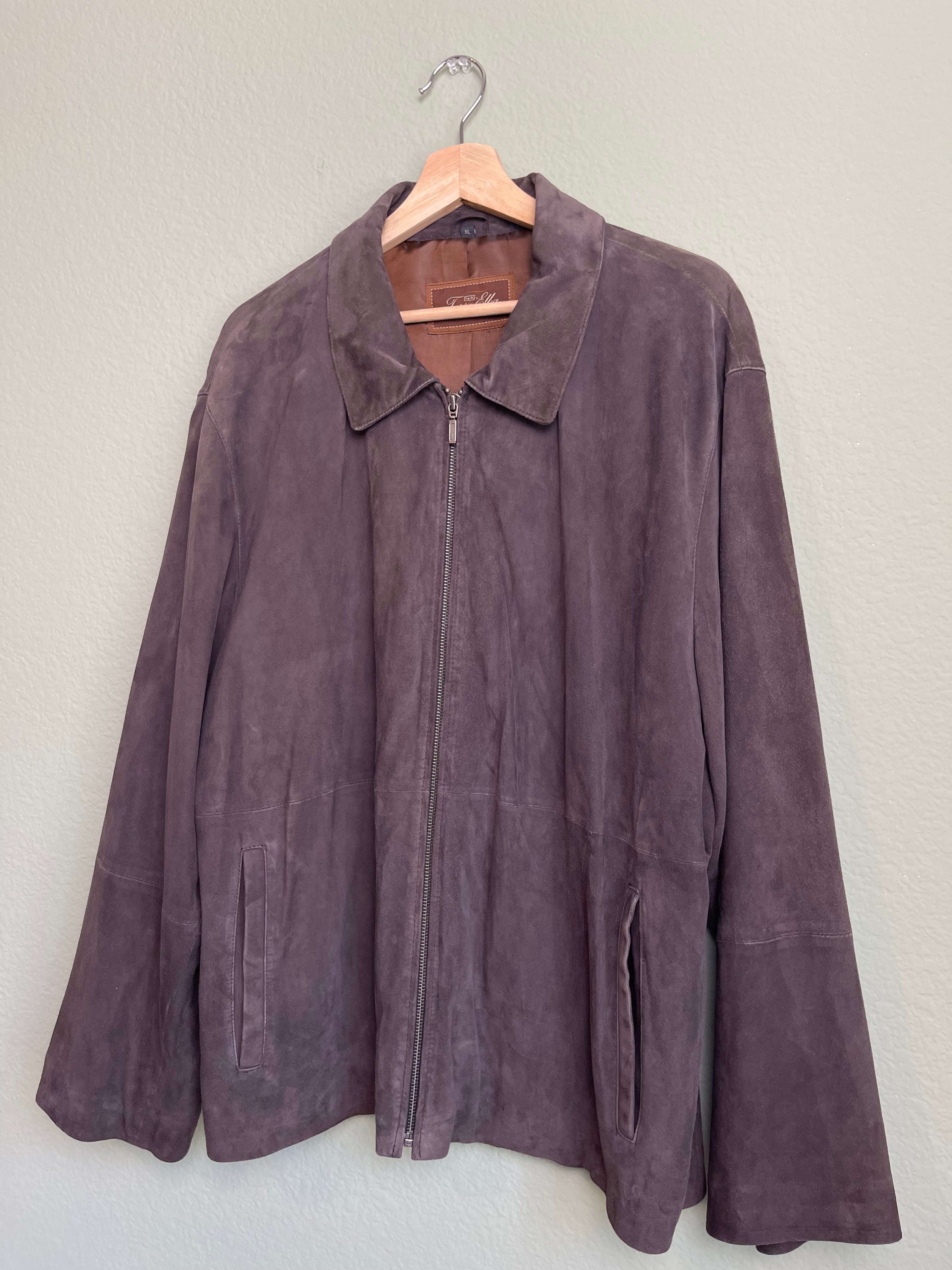 Retro Brown Suede Leather Zip Front Jacket sz xl-1xl