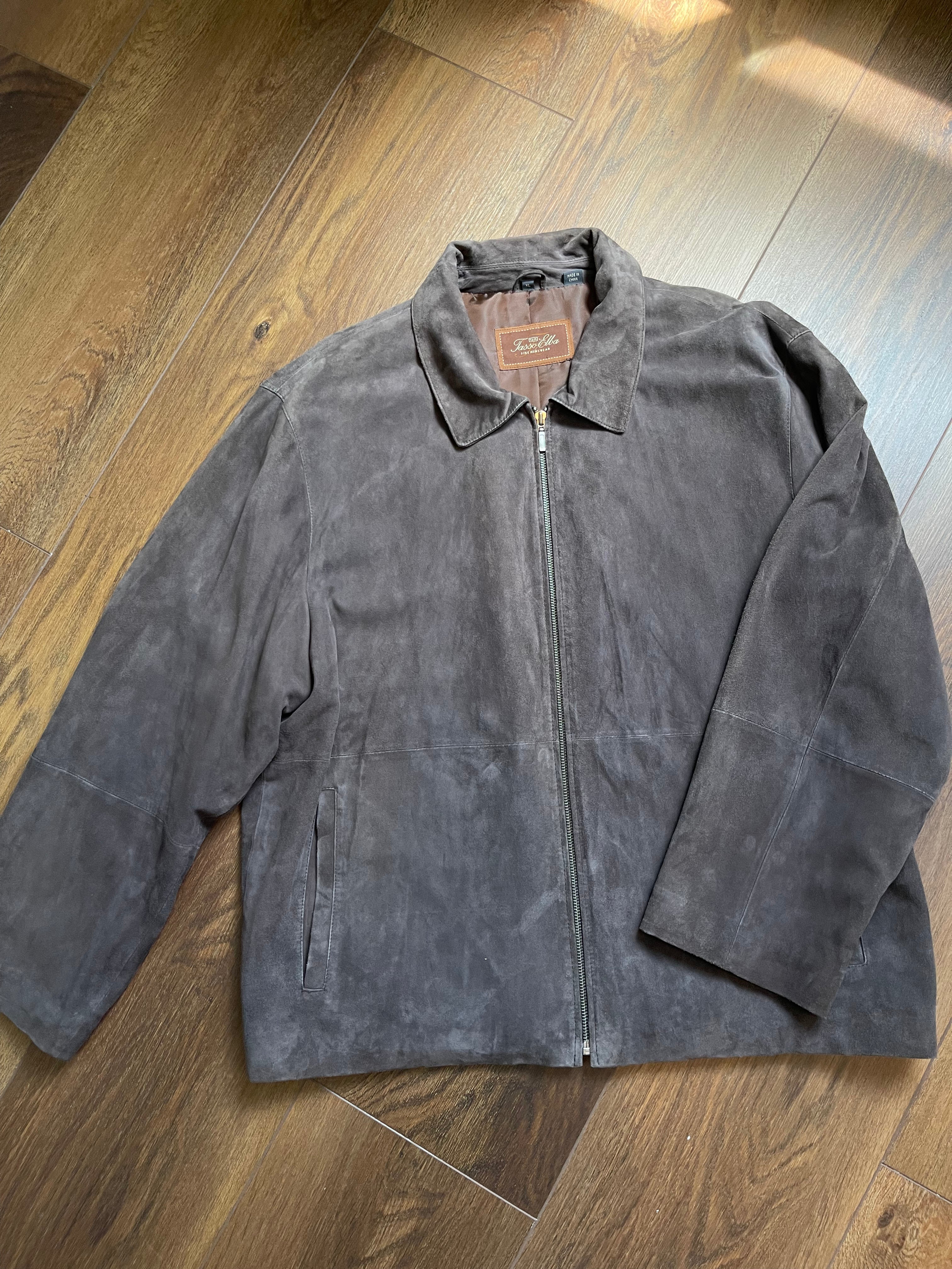 Retro Brown Suede Leather Zip Front Jacket sz xl-1xl