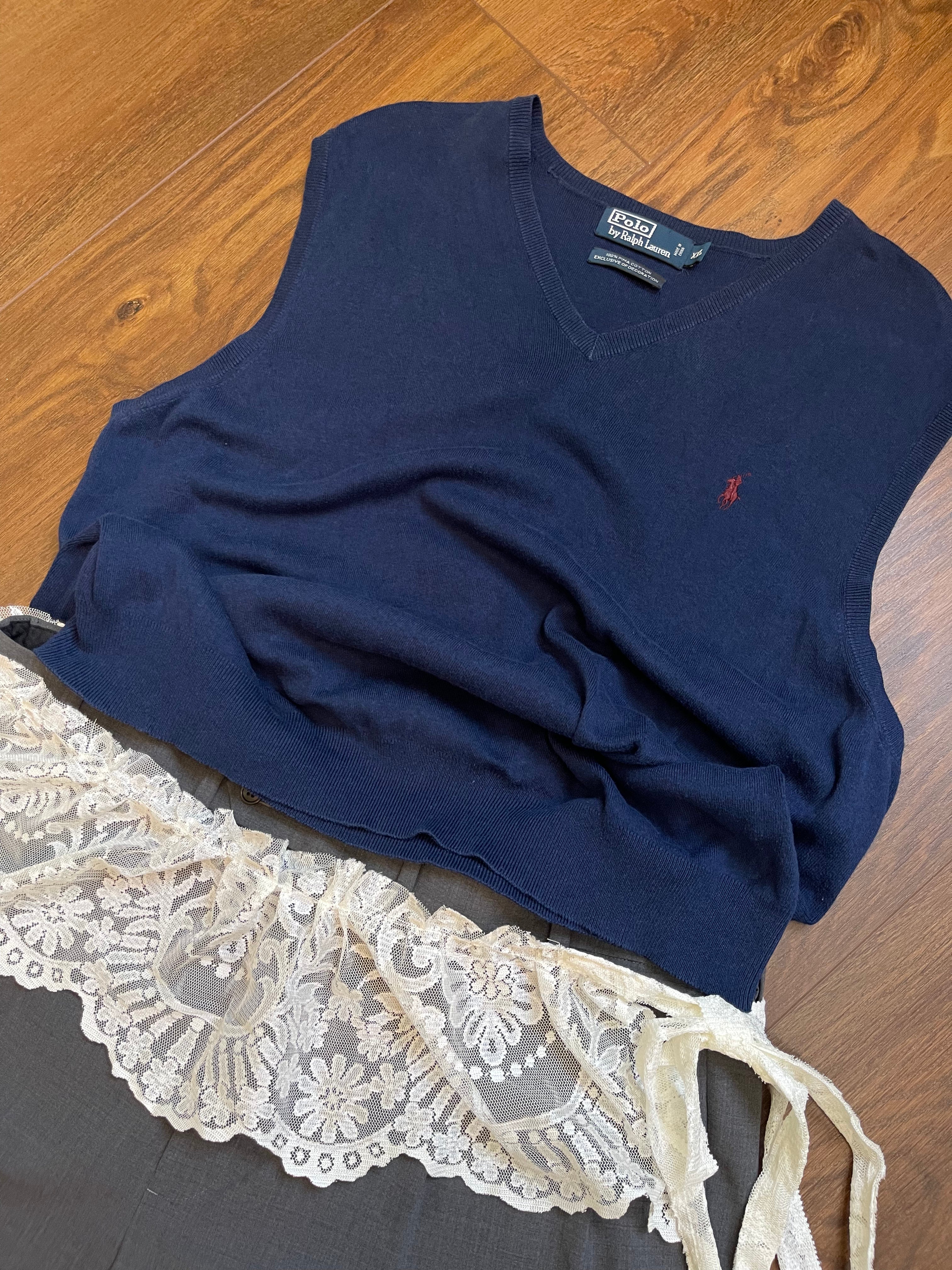 Ralph Lauren Pima Cotton "Menswear" Navy Sweater Vest sz xxl