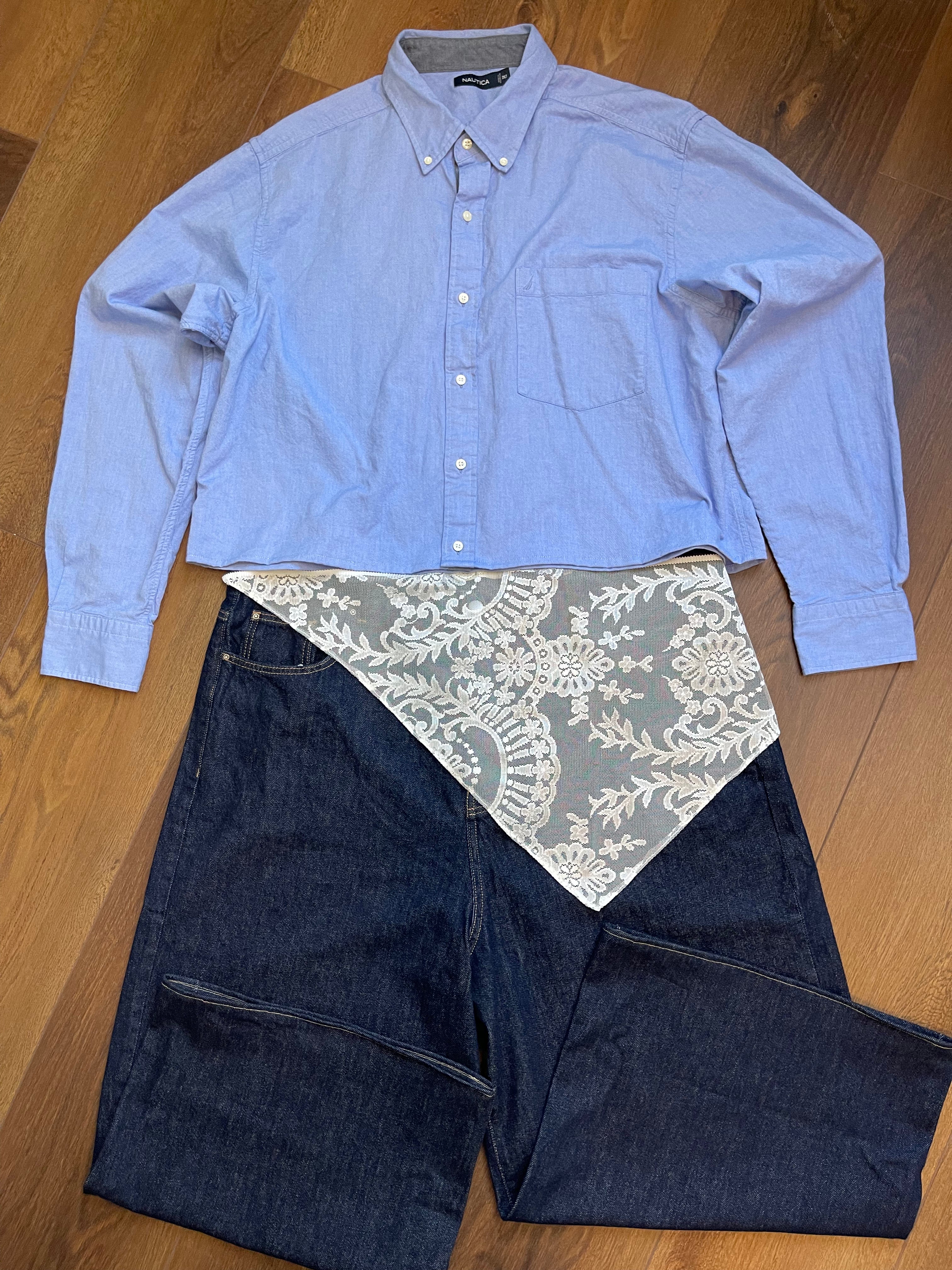 Boxy Crop "Menswear" Button Down sz xl-3x