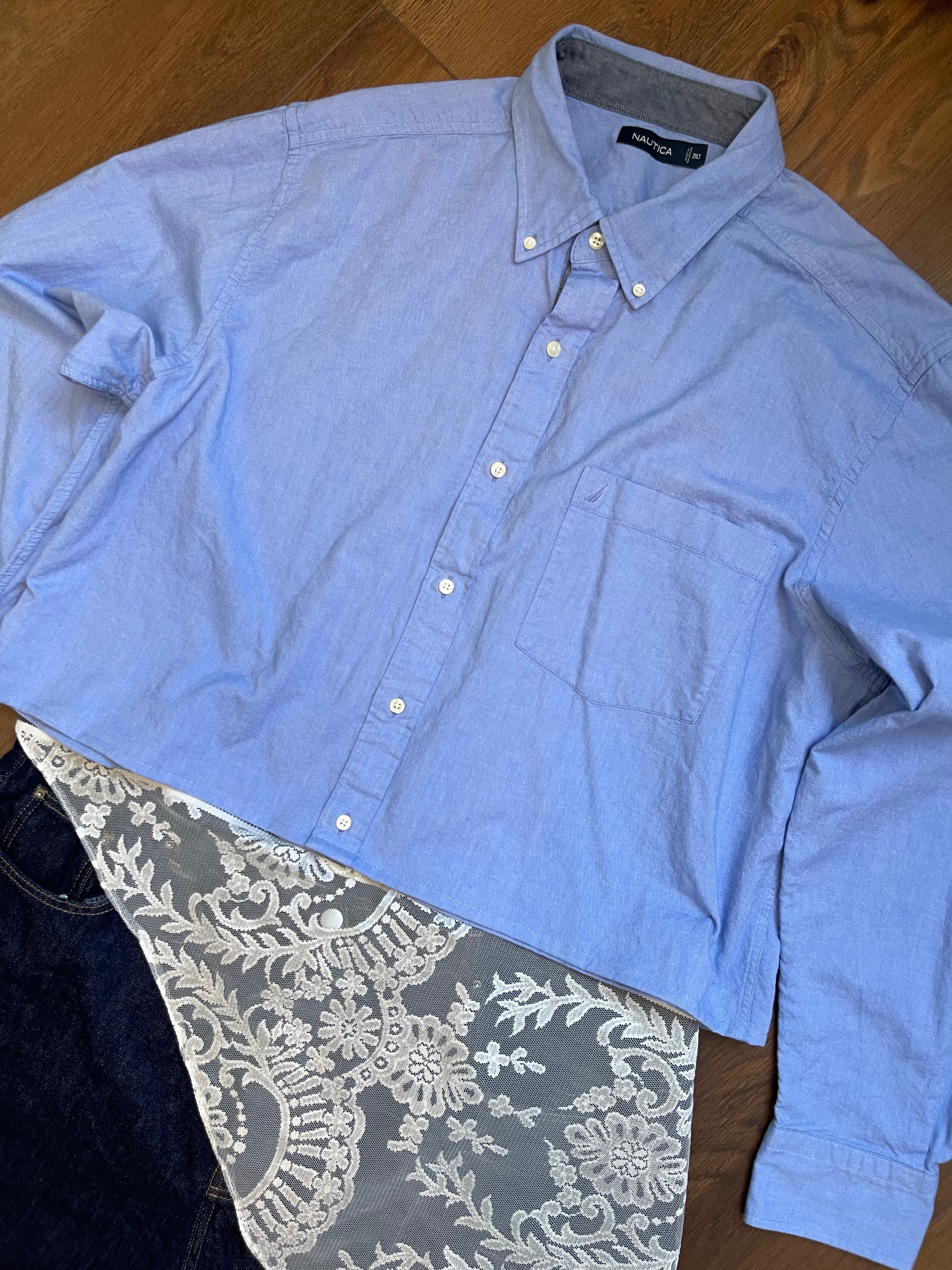 Boxy Crop "Menswear" Button Down sz xl-3x