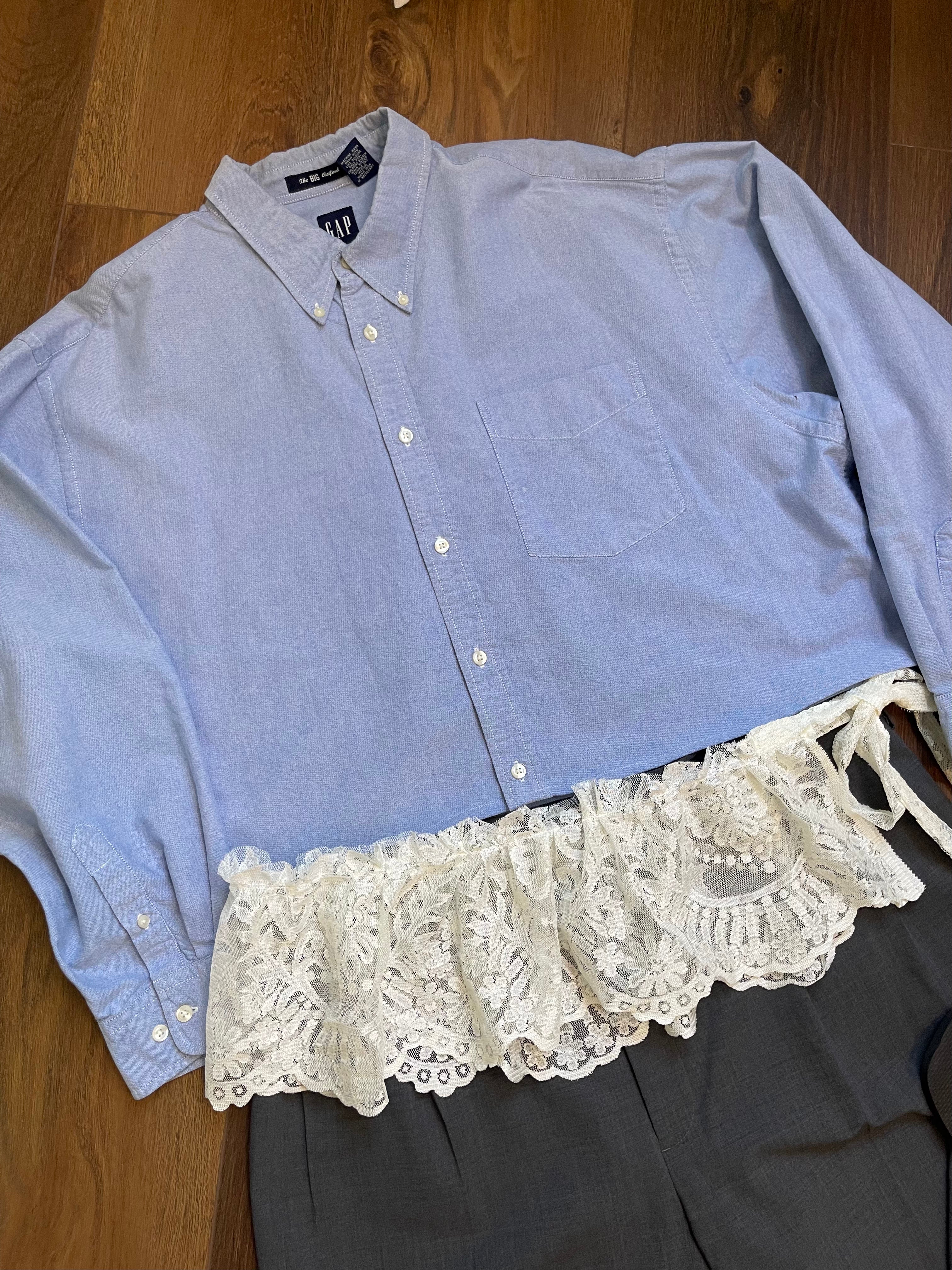 Classic Blue Vintage Cropped Button down sz xl-3x
