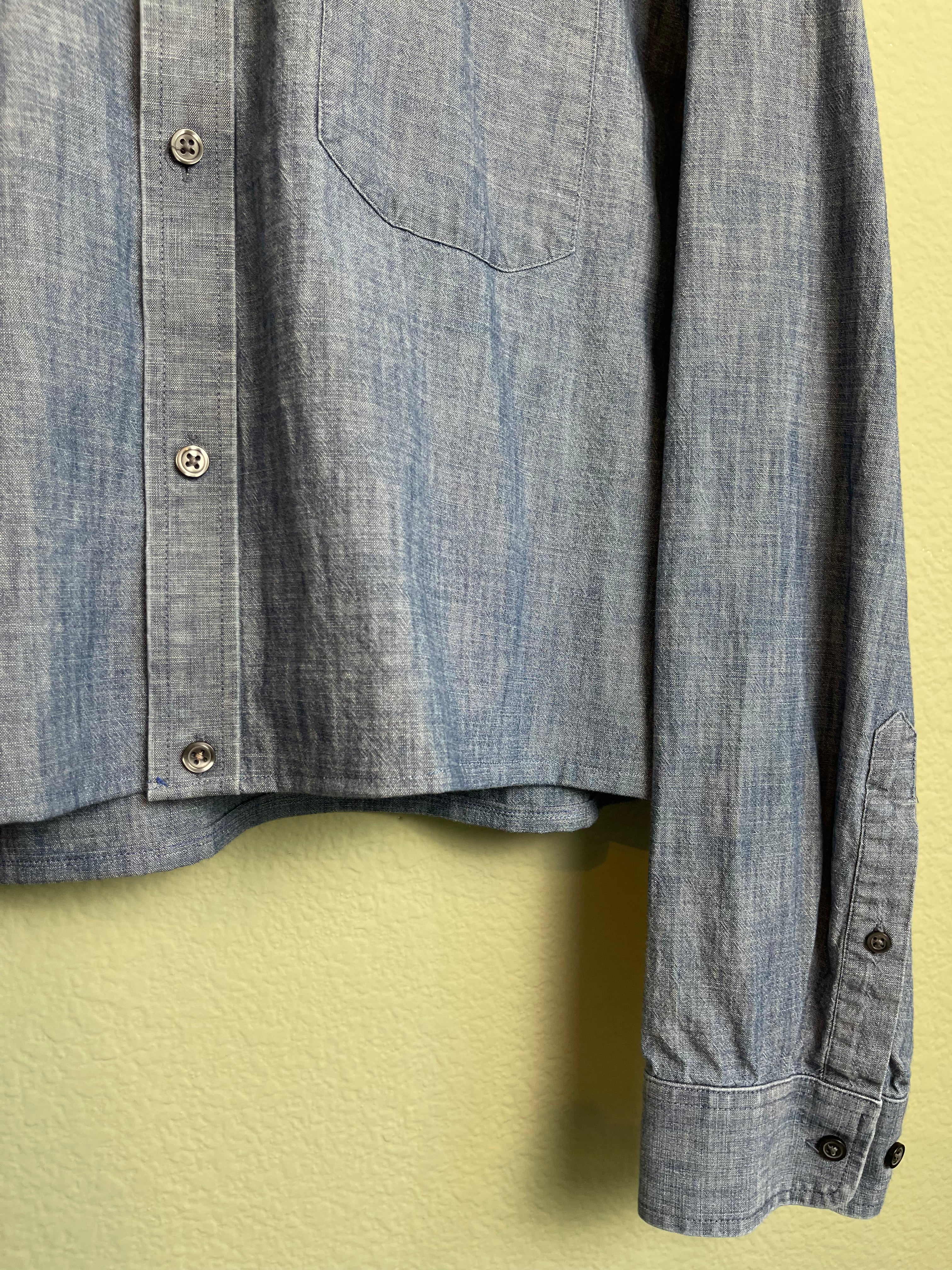 Chambray Denim-Like Navy Cropped Button Down sz xl-2x