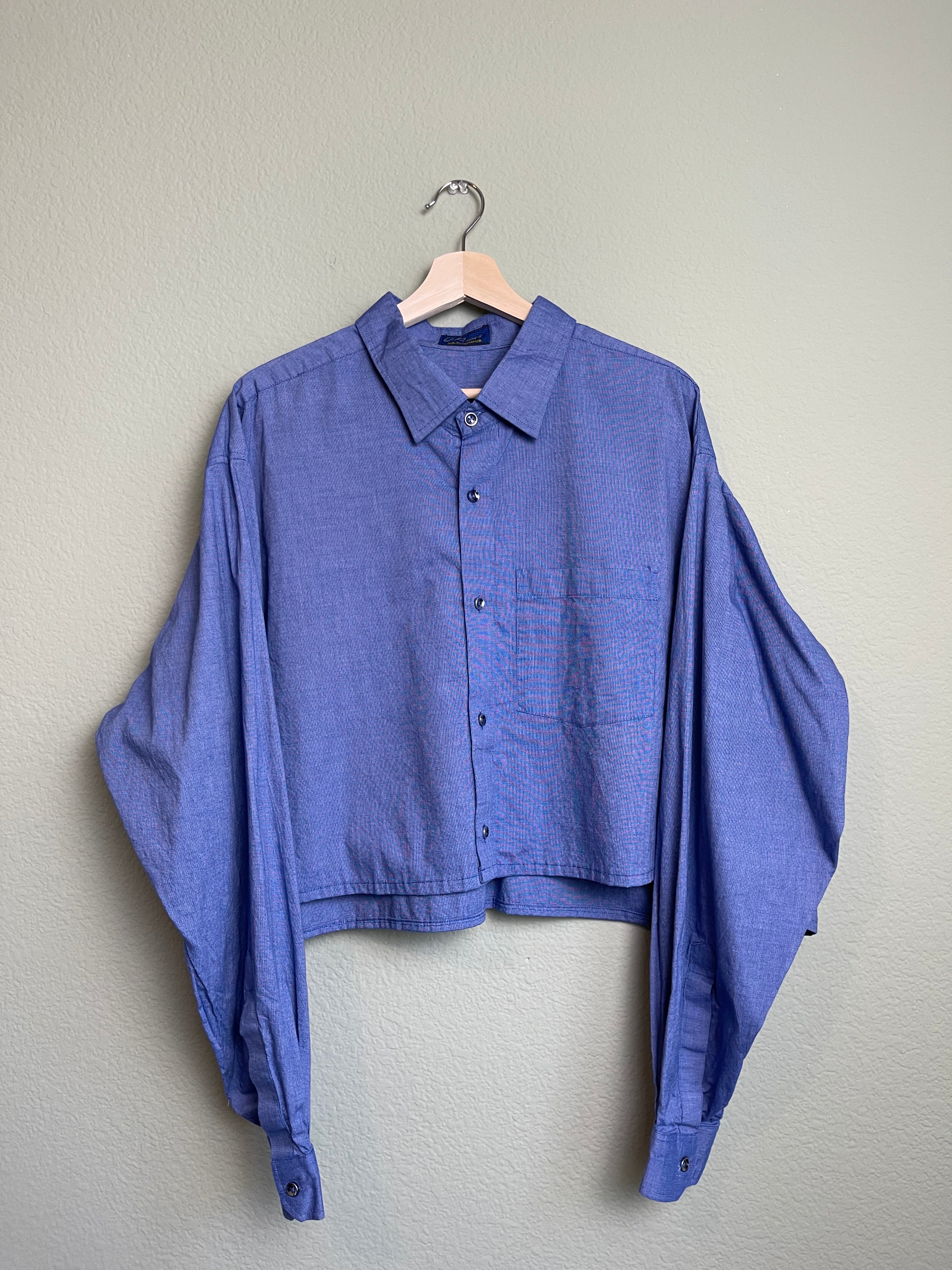 Blue "Menswear" Cropped Button Down sz xl-4x