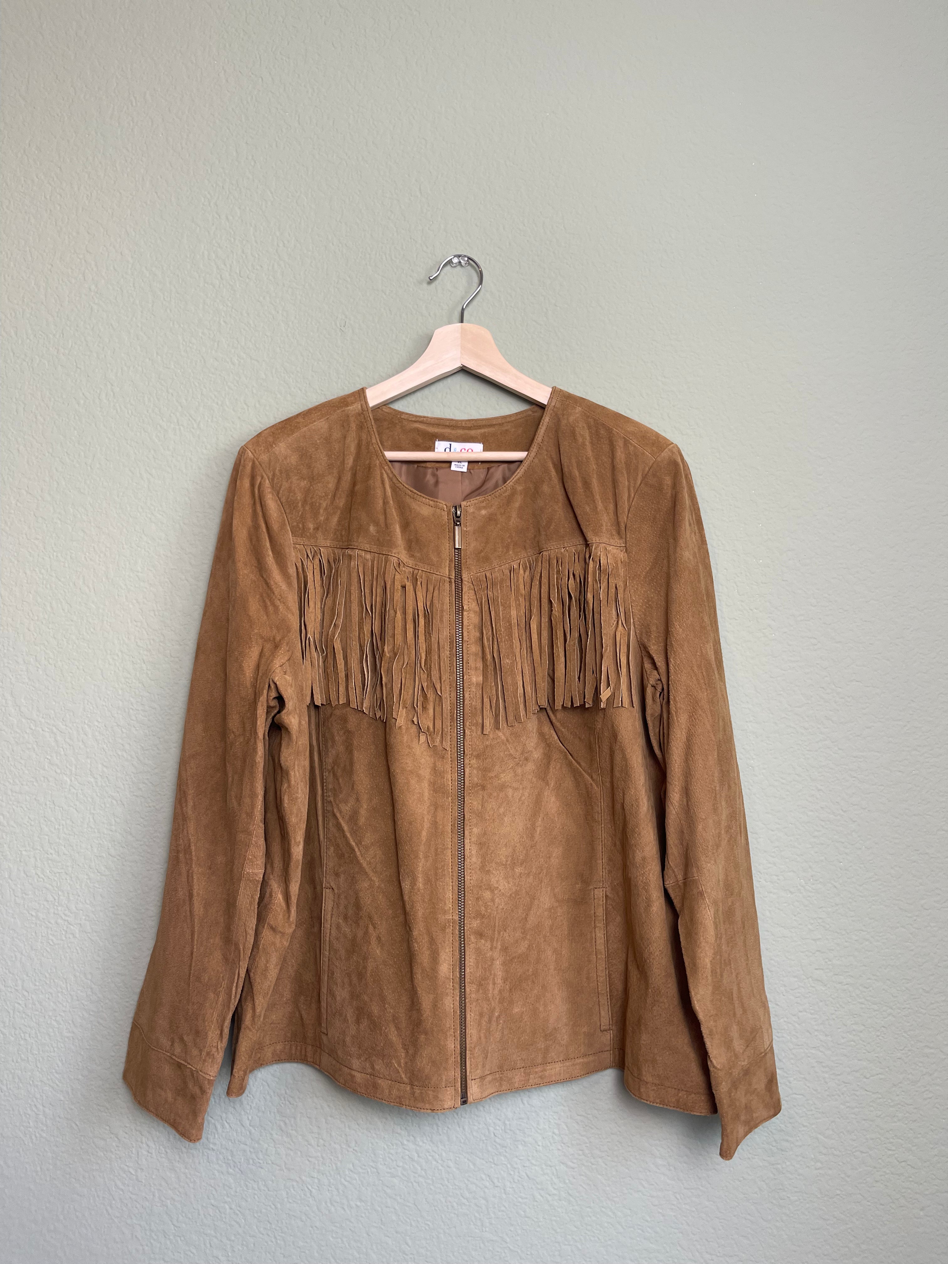 Retro Fringe Suede Leather Jacket sz xl