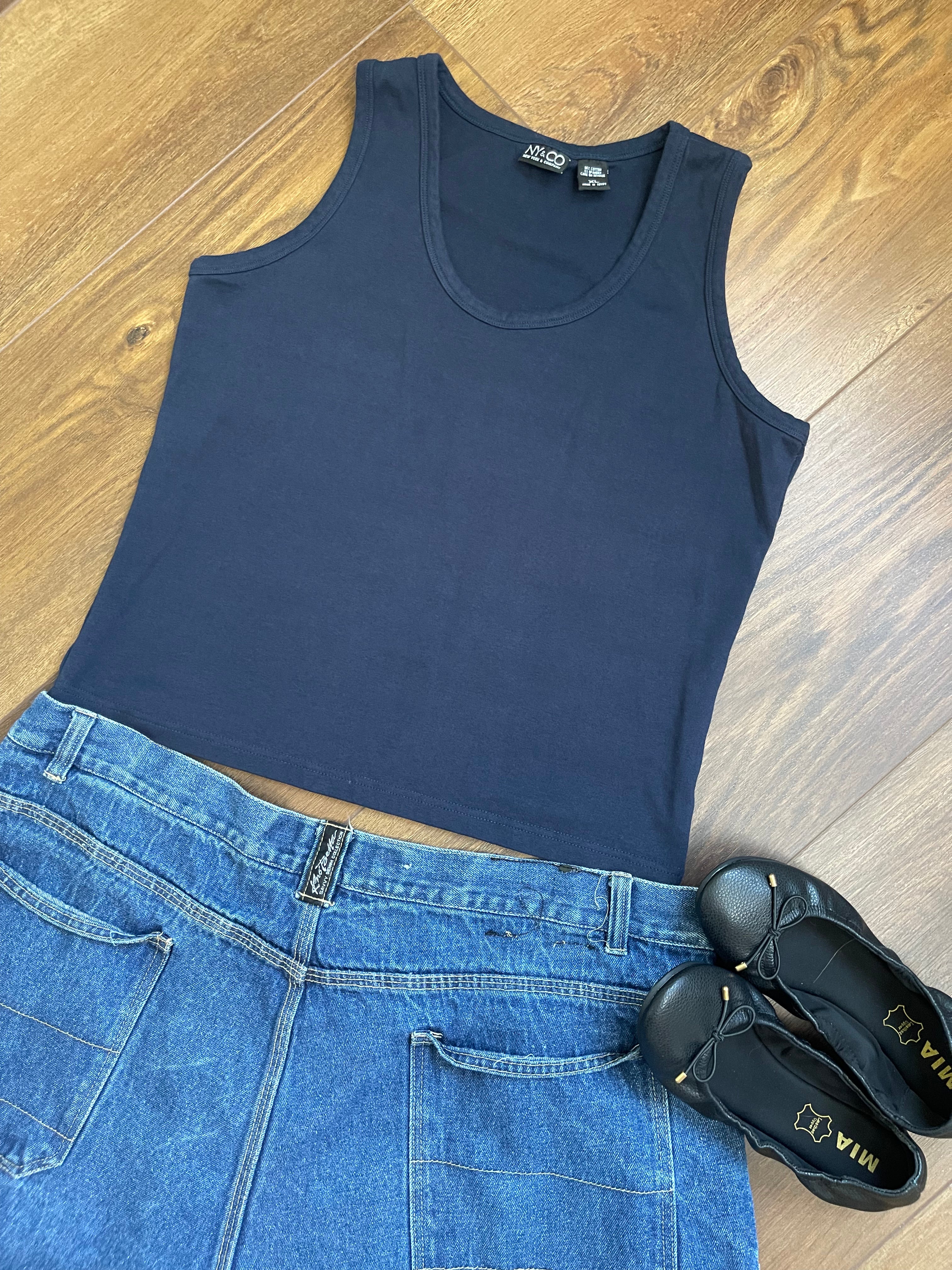 Vintage NY & CO Navy Fitted Cotton Tank sz xl-1xl