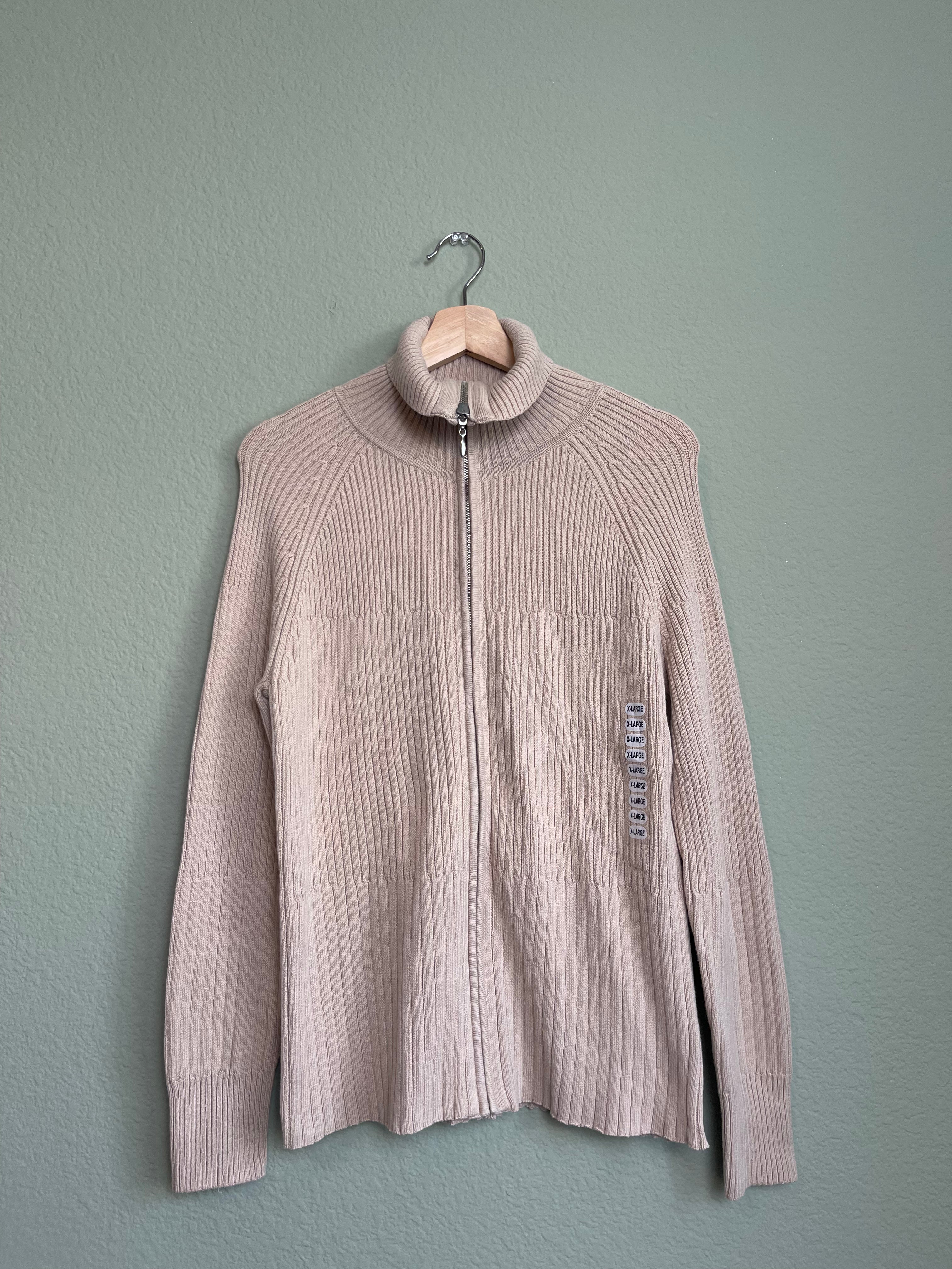 NEW Retro Cotton Ribbed Fitted Zip Sweater sz xl