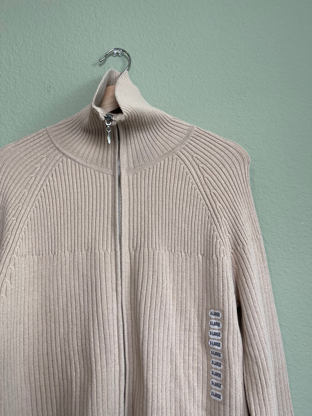 NEW Retro Cotton Ribbed Fitted Zip Sweater sz xl