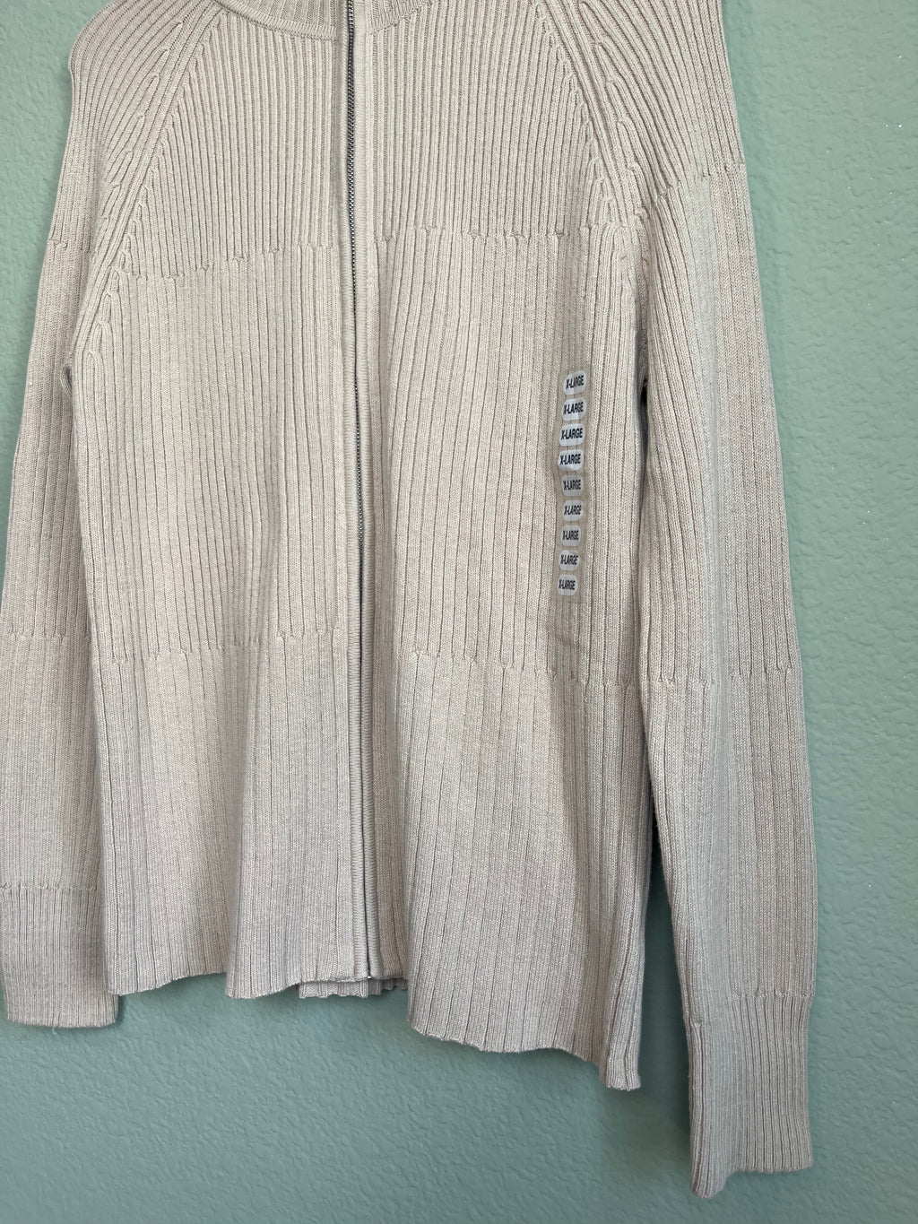 NEW Retro Cotton Ribbed Fitted Zip Sweater sz xl