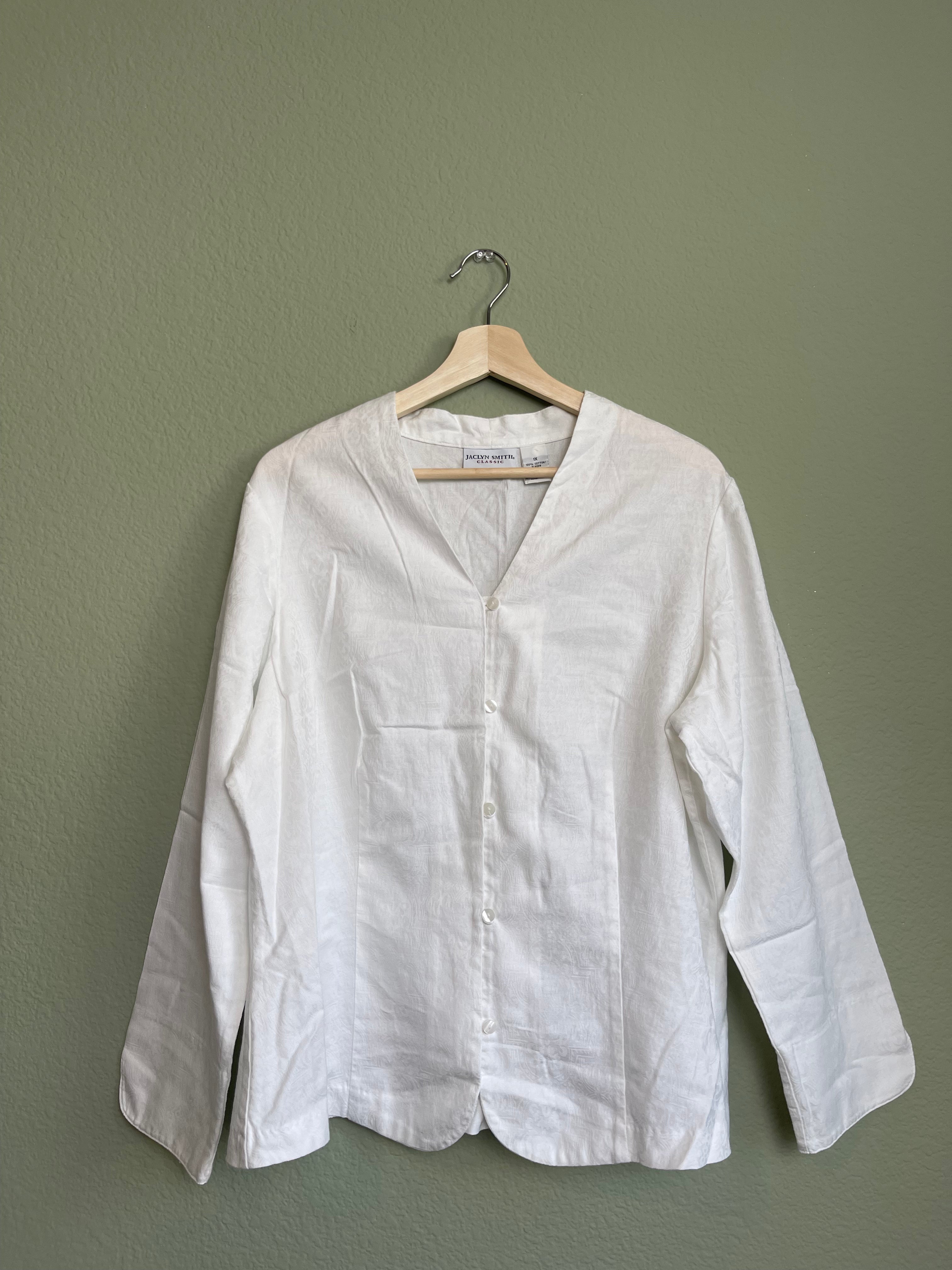 Retro Button Front Cotton Long Sleeve Blouse sz xl-1x